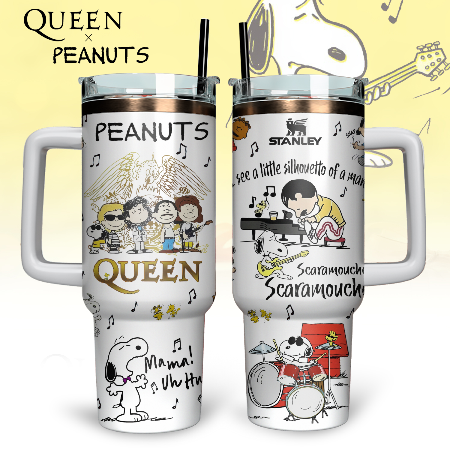 Snoopy X Queen Custom Stanley Quencher 40oz Stainless Steel Tumbler With Handle