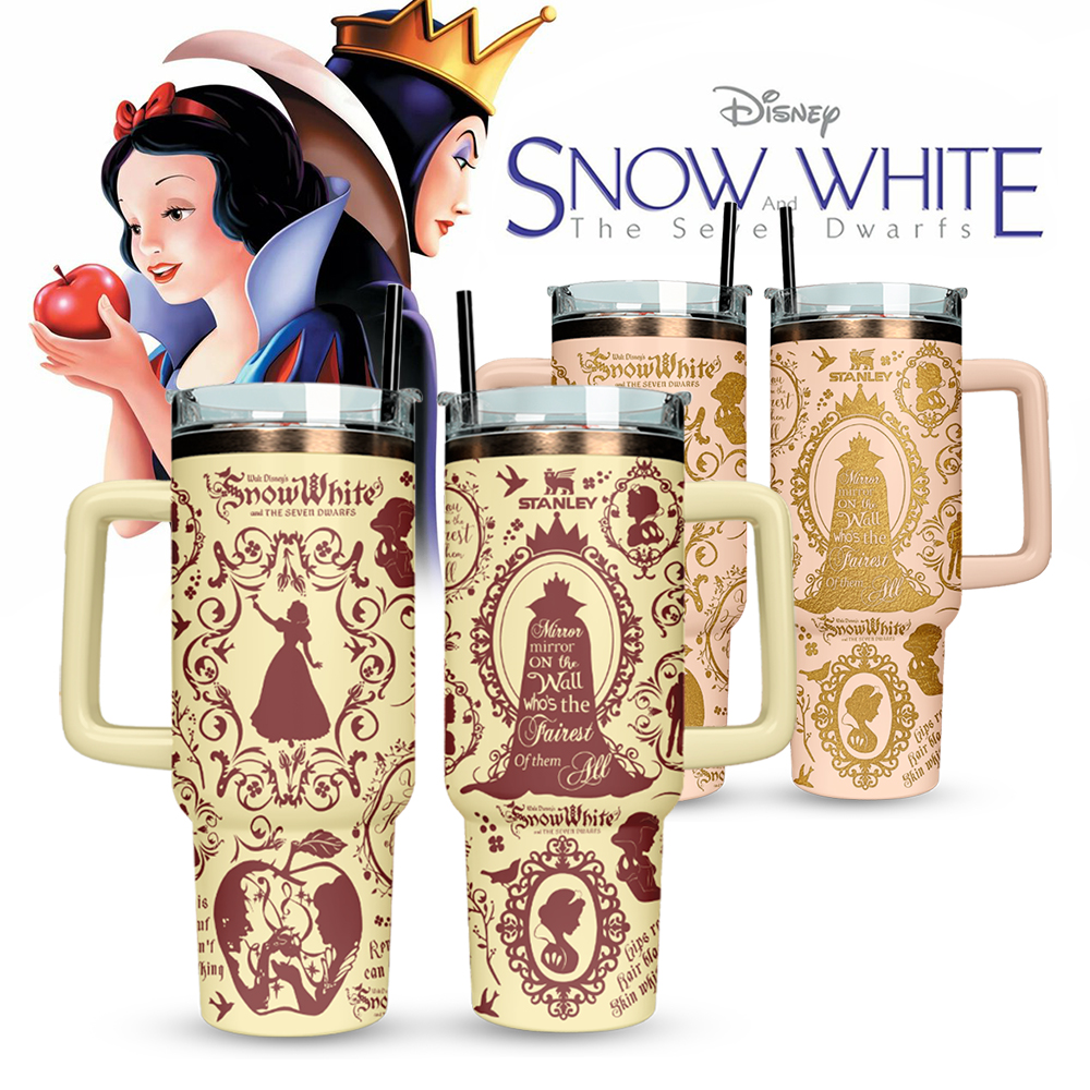 Snow White Custom Stanley Quencher 40oz Stainless Steel Tumbler With Handle