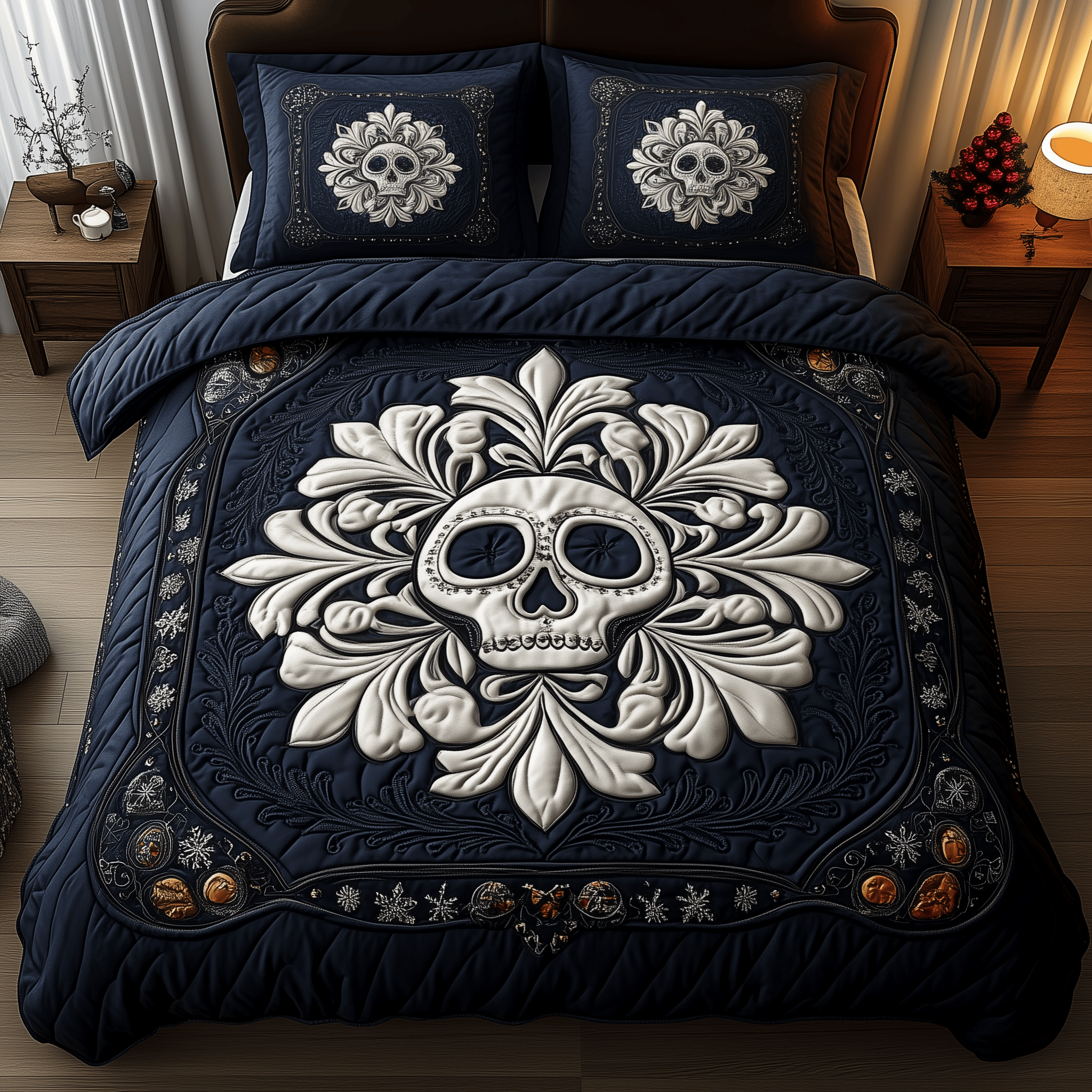 Snowflake Skull Quilted Bedding Set Skull Related Gifts