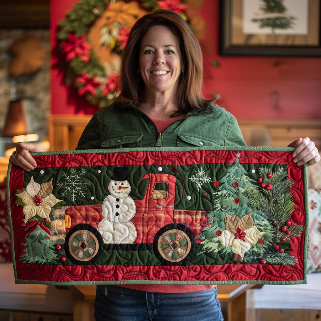 Snowman Christmas Quilted Table Runner Xmas Holiday Christmas Home Indoor Decorations Presents