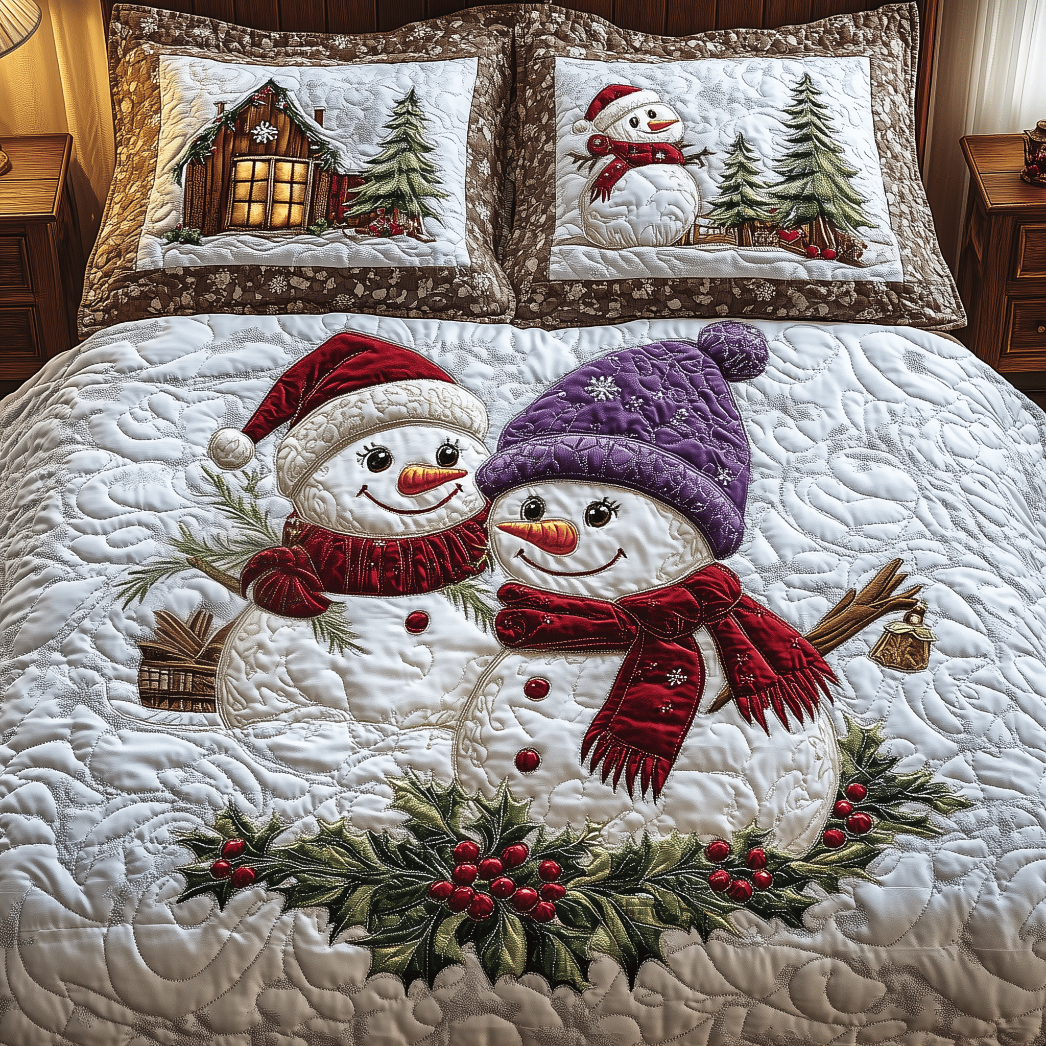 Snowman Couple Quilted Bedding Set  Stay warm this winter Christmas Ideas For Her