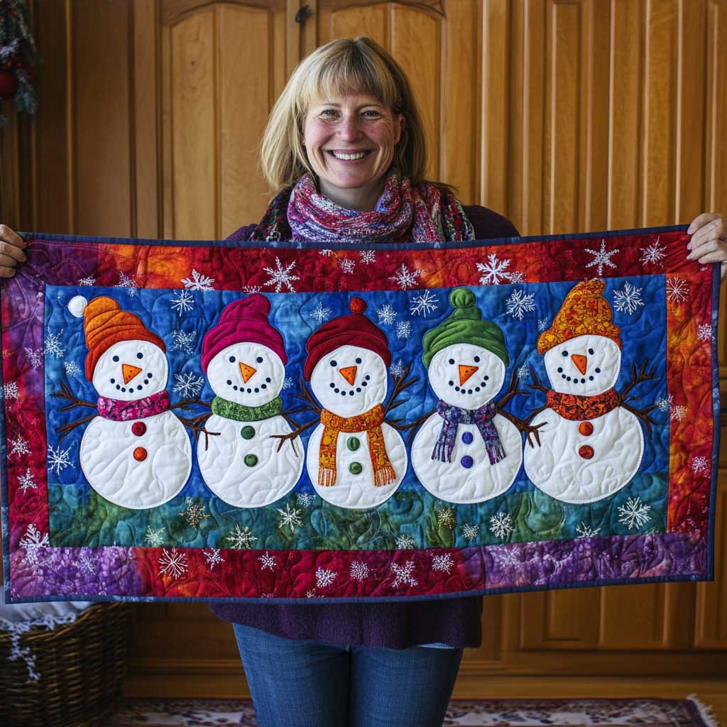 Snowman Holding Hands Quilted Table Runner Xmas Holiday Christmas Home Indoor Decorations Presents