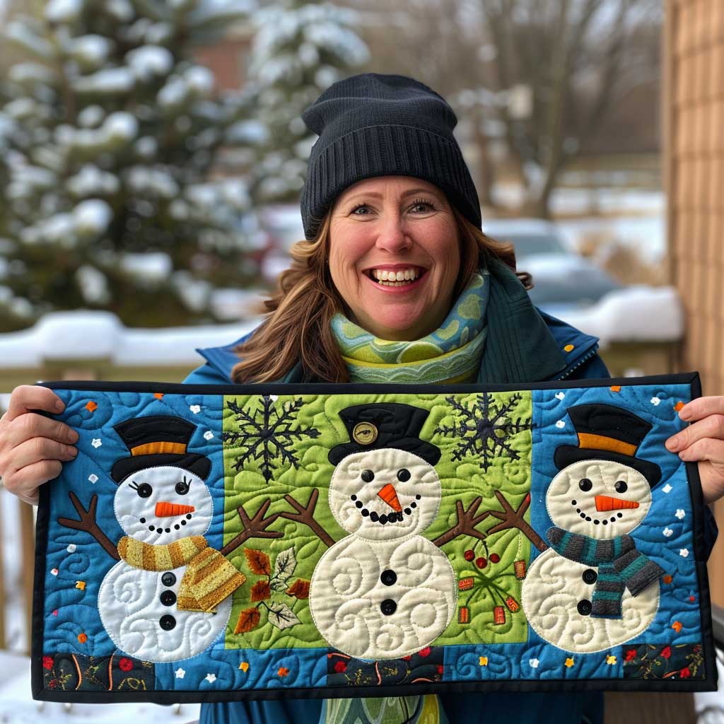 Snowman Quilted Table Runner Holiday Christmas Kitchen Indoor Home Decorating Ideas 2025