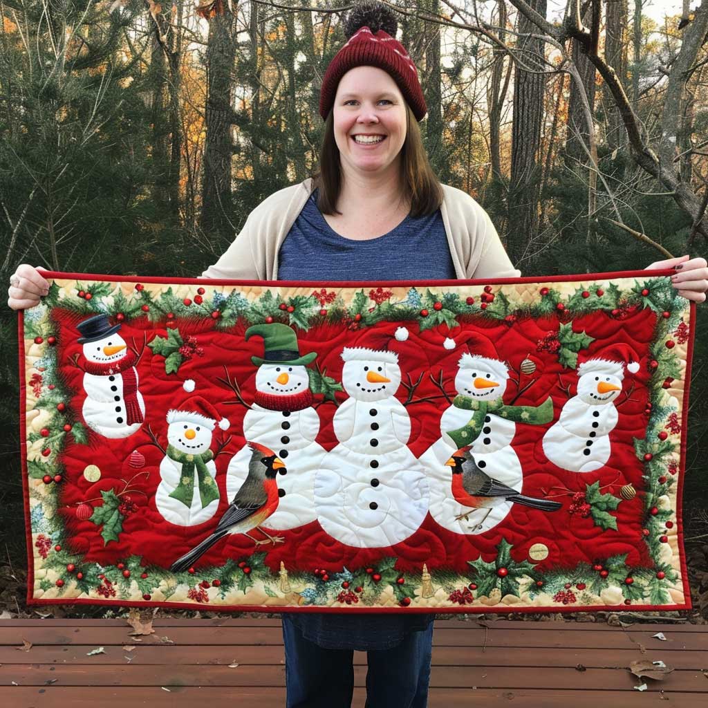 Snowman Red Christmas Quilted Table Runner Holiday Christmas Kitchen Indoor Home Decorating Ideas