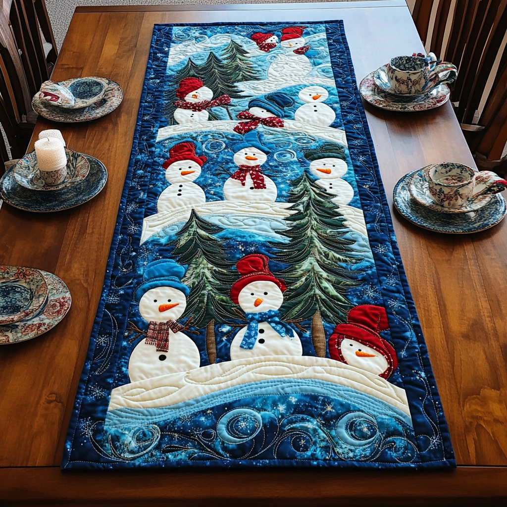 Snowmen Quilted Table Runner Add a Playful Touch to Your Winter Decor