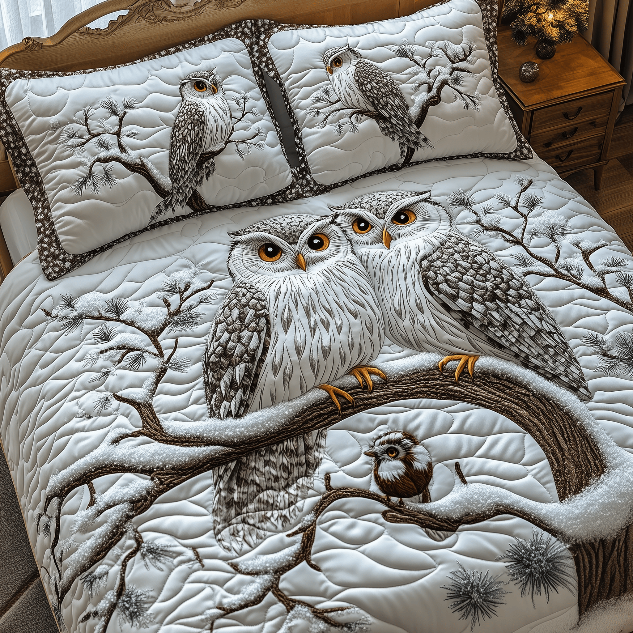 Snowy Lovebirds Quilted Bedding Set Duvet Cover Bedspread Set Items Father Daughter Gifts