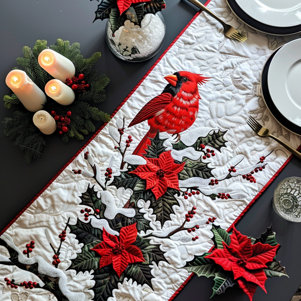 Snowy Night Cardinal Quilted Table Runner Decorations Themed Items Cardinal Christmas Gift Ideas