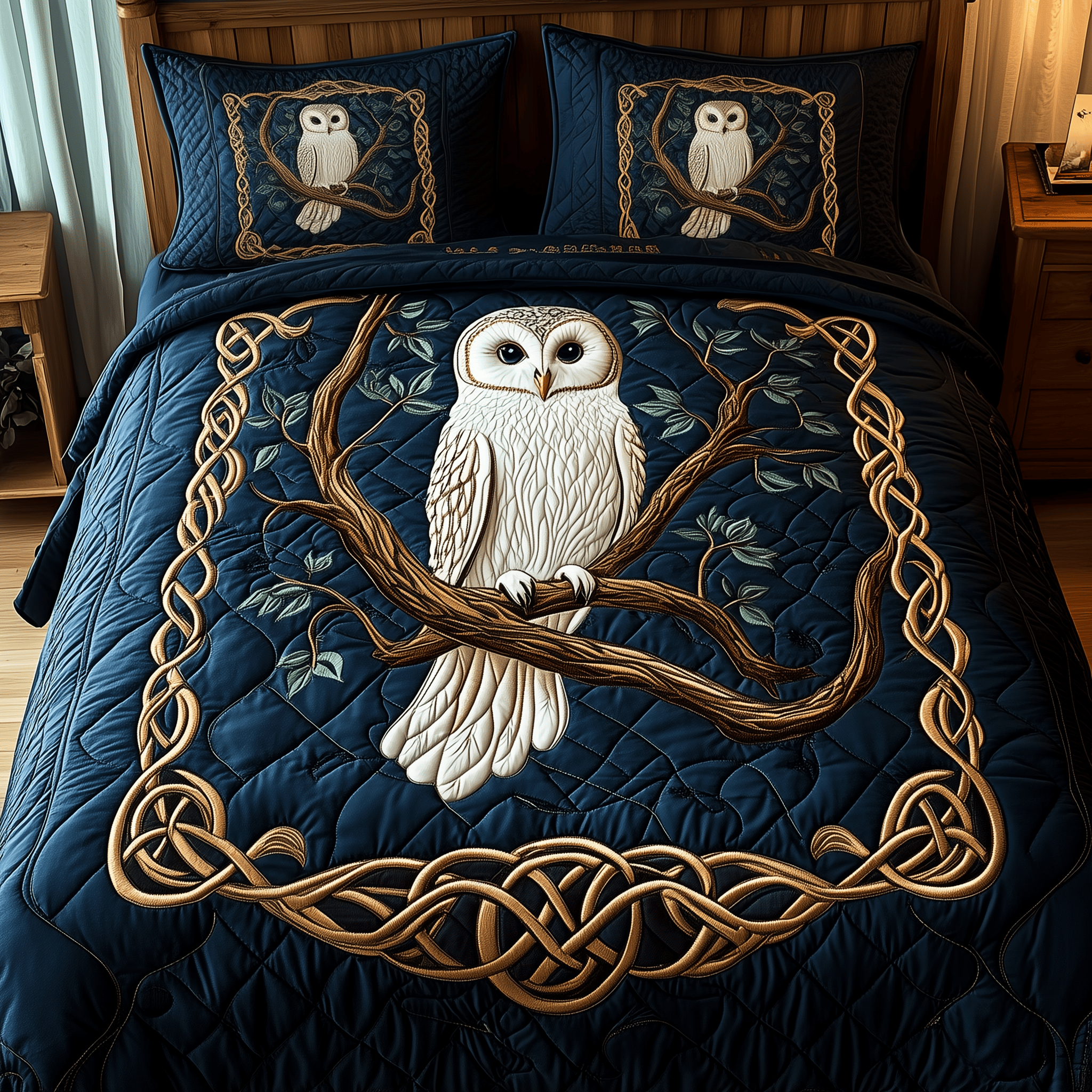 Snowy Owl Quilted Bedding Set Duvet Cover Bedspread Set Items Owl Gifts For Men