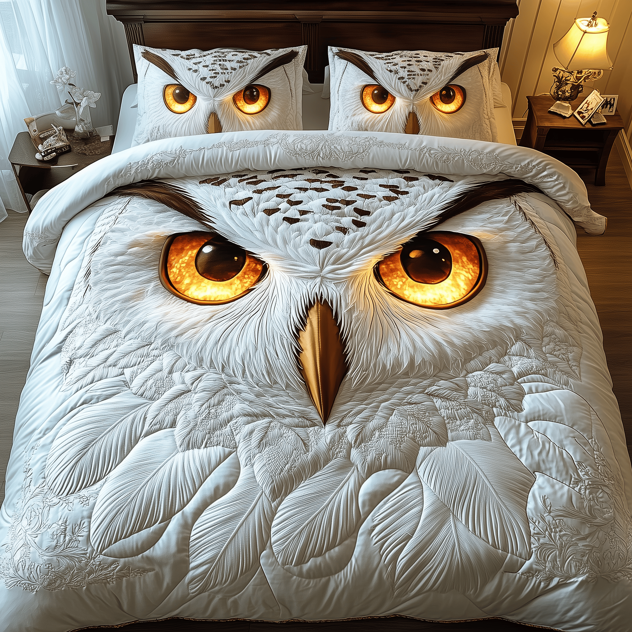 Snowy Owl Quilted Bedding Set Duvet Cover Bedspread Set Items Owl Gifts For Mom
