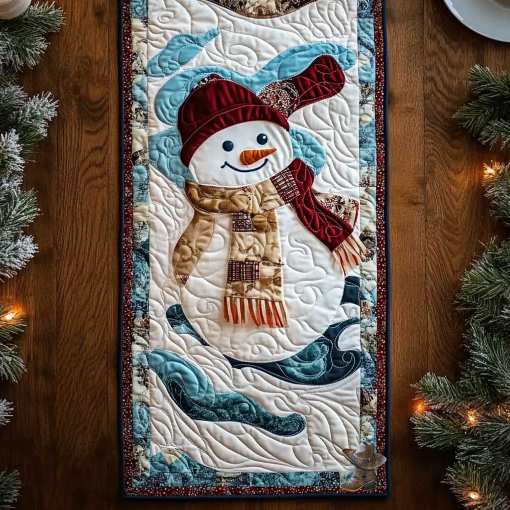 Snowy Smiles Snowman Quilted Table Runner Holiday Christmas Table Runner Decorations Xmas Gift Ideas