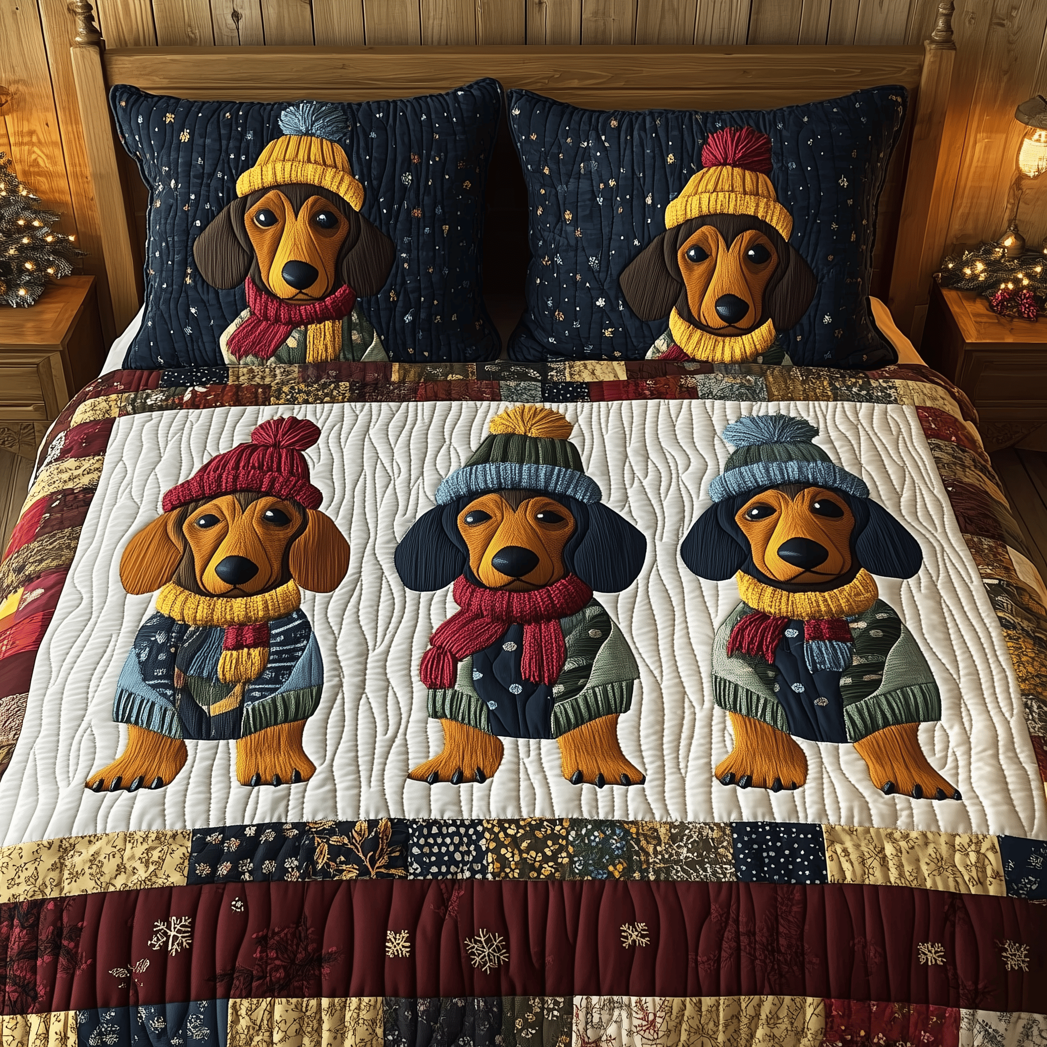 Snuggly Dachshund Friends Quilted Bedding Set Best Valentines Day Dachshund Gifts For Mom