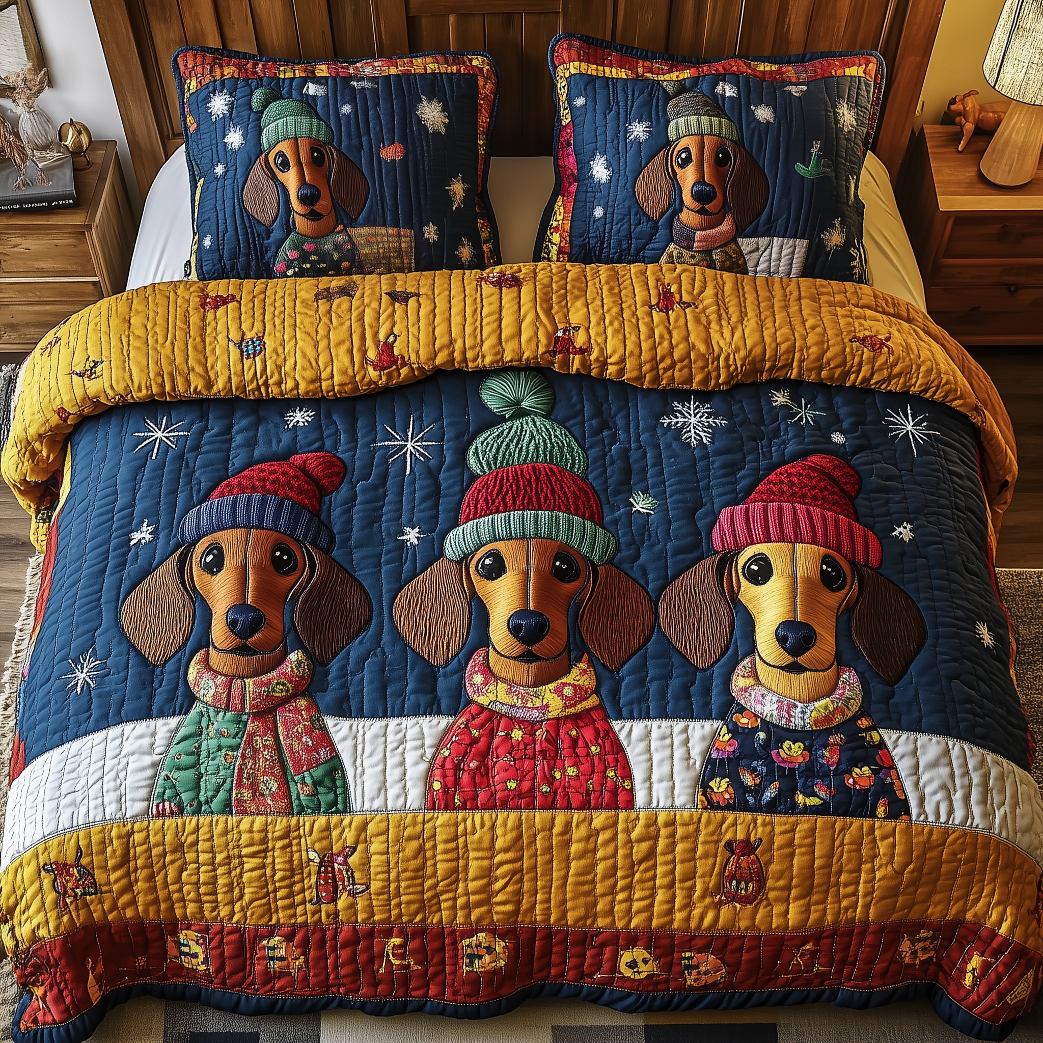 Snuggly Dachshund Friends Quilted Bedding Set Best Valentines Day Dachshund Gifts For Women