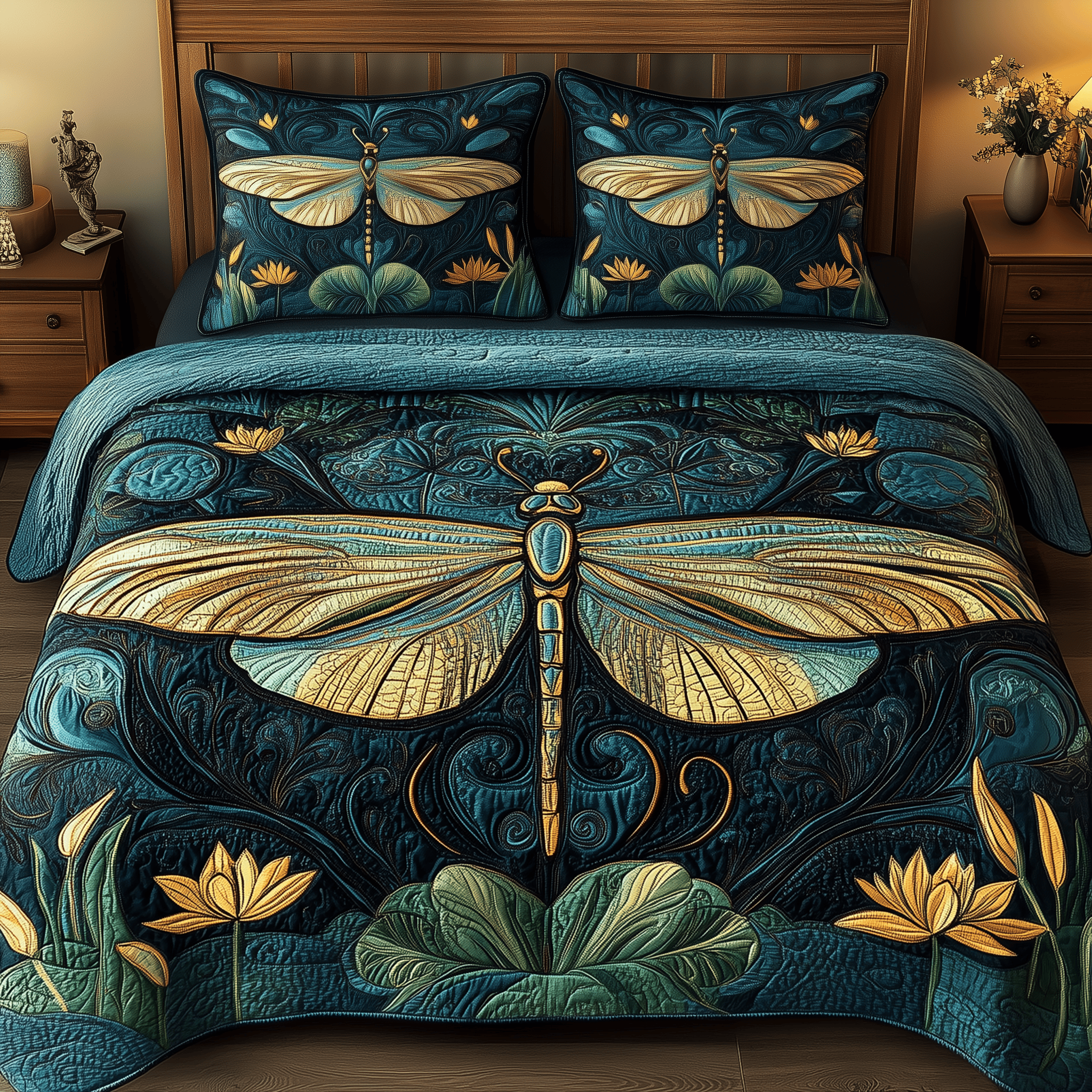 Spirit Of The Breeze Quilted Bedding Set Dragonfly Duvet Cover Mother's Day Gifts For Grandma