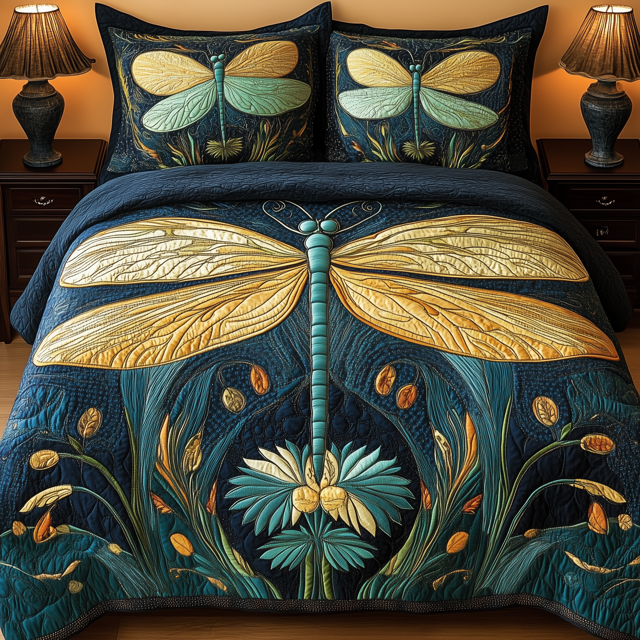 Spirit Of The Breeze Quilted Bedding Set Dragonfly Duvet Cover Thoughtful Mother's Day Gifts