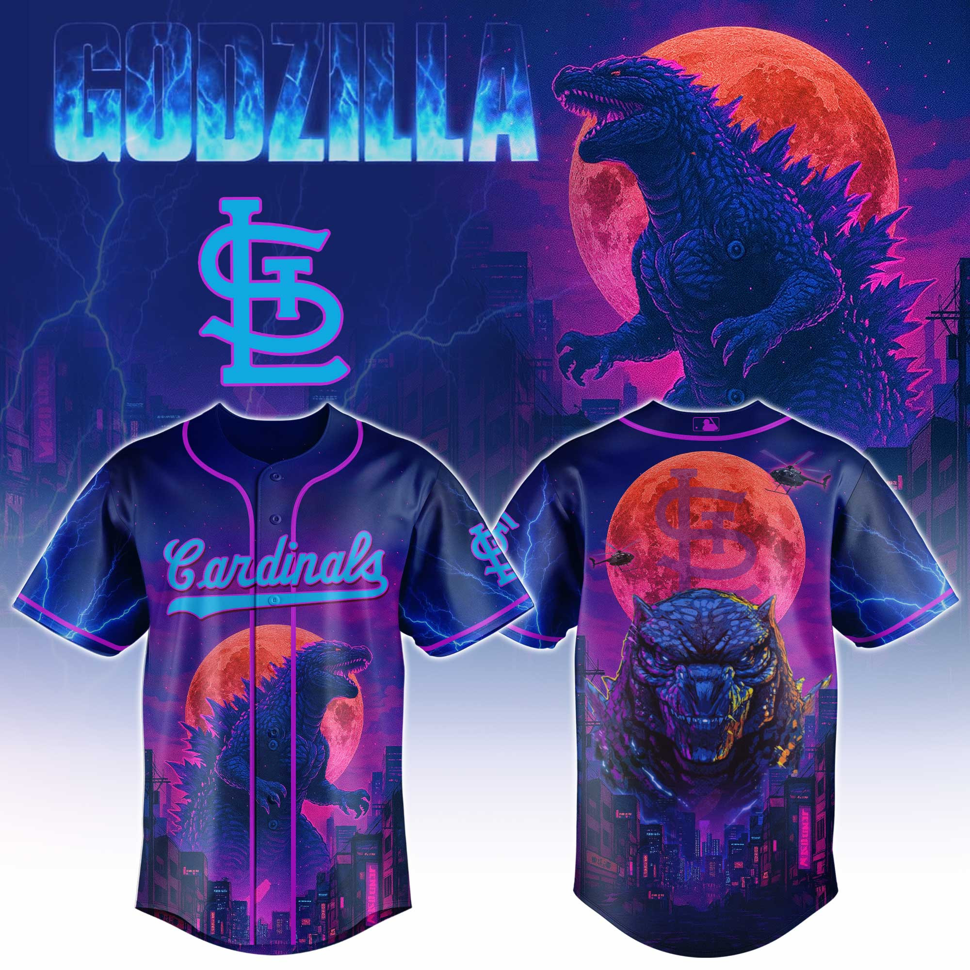 St Louis Cardinals Mlb X Godzilla Baseball Jersey For Fans