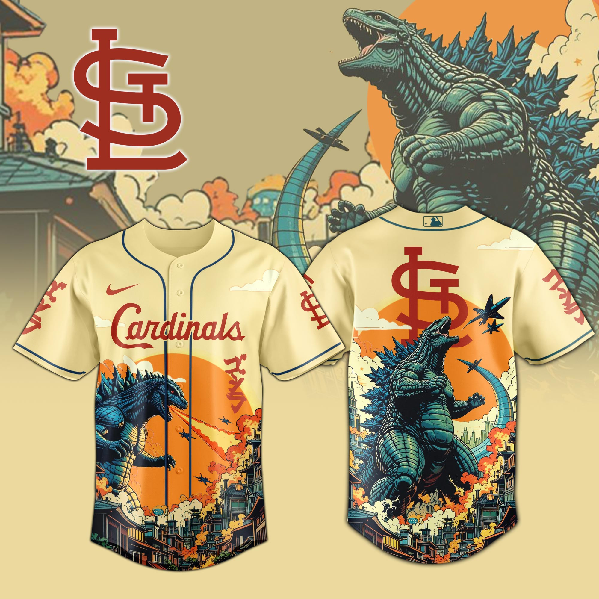 St Louis Cardinals Mlb X Godzilla New Baseball Jersey For Fans