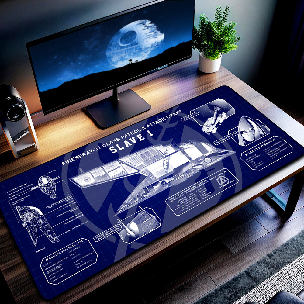 Star Wars Merch Slave 1 Blueprint Desk Mat Gifts For Boyfriend
