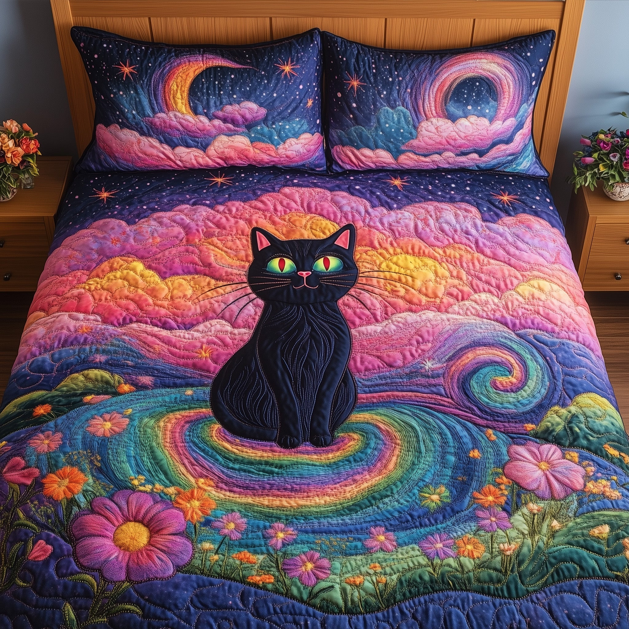 Stellar Paws Quilted Bedding Set Duvet Cover Bedspread Set Item Cat Presents