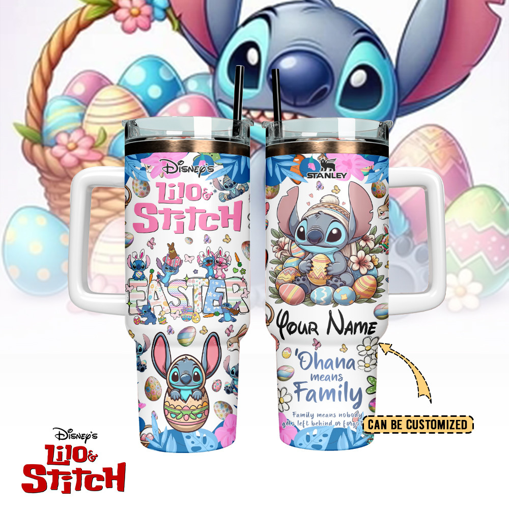 Stitch X Happy Easter Custom Stanley Quencher 40oz Stainless Steel Tumbler With Handle