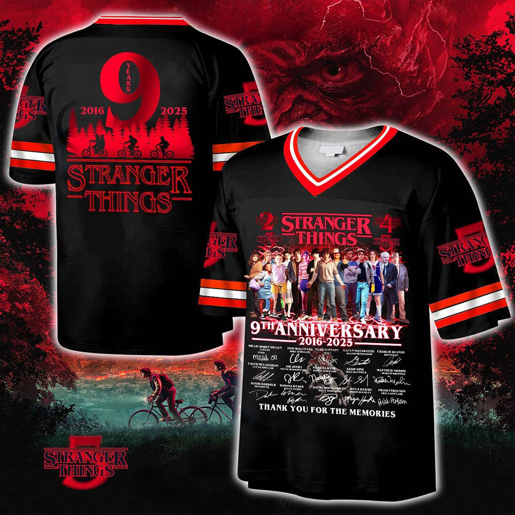 Stranger Things 9th Anniversary 2016 2025 Football Jersey Stranger Things Merch Fans Gifts