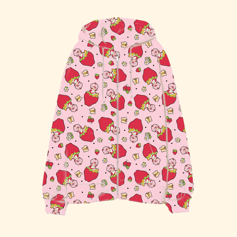 Strawberry Shortcake Zip Hoodie Strawberry Shortcake Floral Girls Hoodie Cute Birthday Gifts
