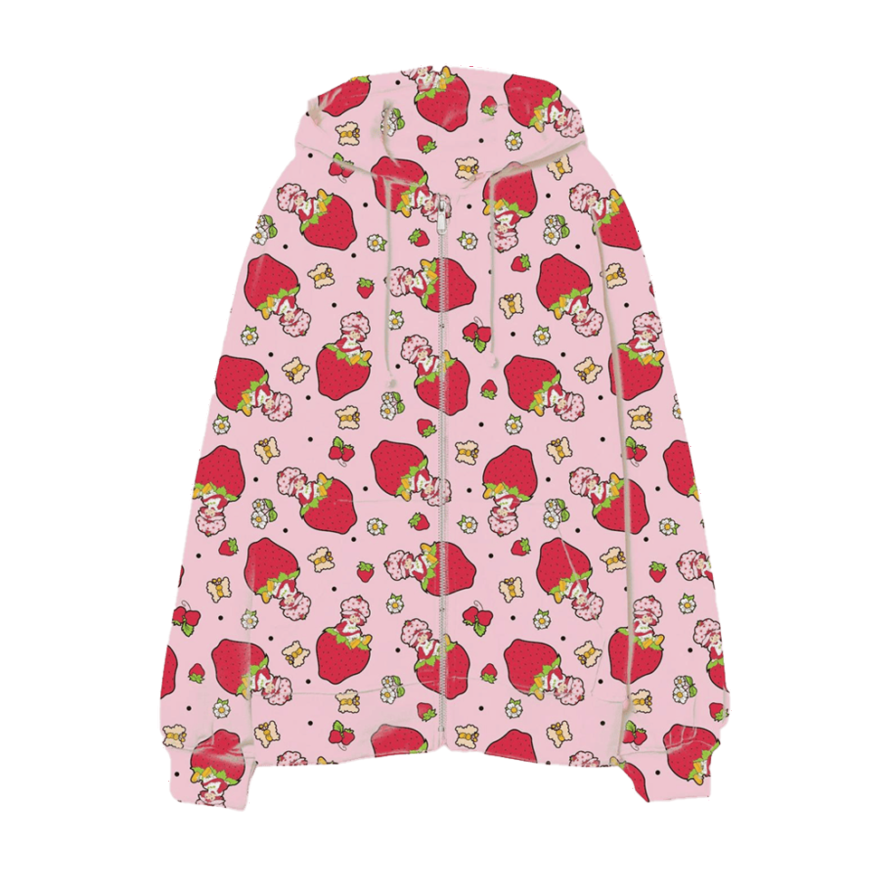 Strawberry Shortcake Zip Hoodie Strawberry Shortcake Floral Girls Hoodie Cute Gifts