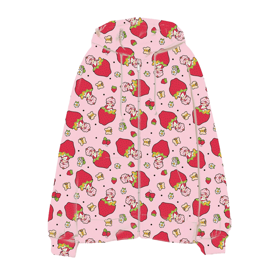 Strawberry Shortcake Zip Hoodie Strawberry Shortcake Floral Girls Hoodie Cute Gifts