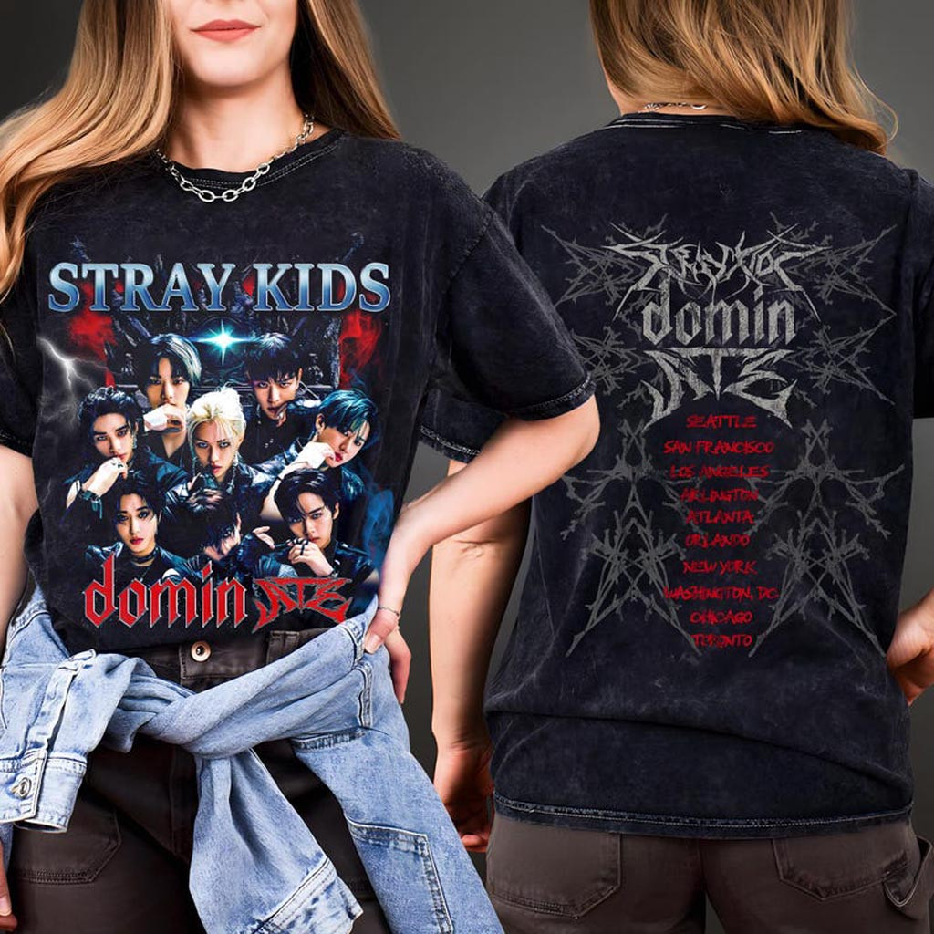Stray Kids Domiate World Tour in US Mineral Washed Tee 2025 Stray Kids Domiate Shirt Stray