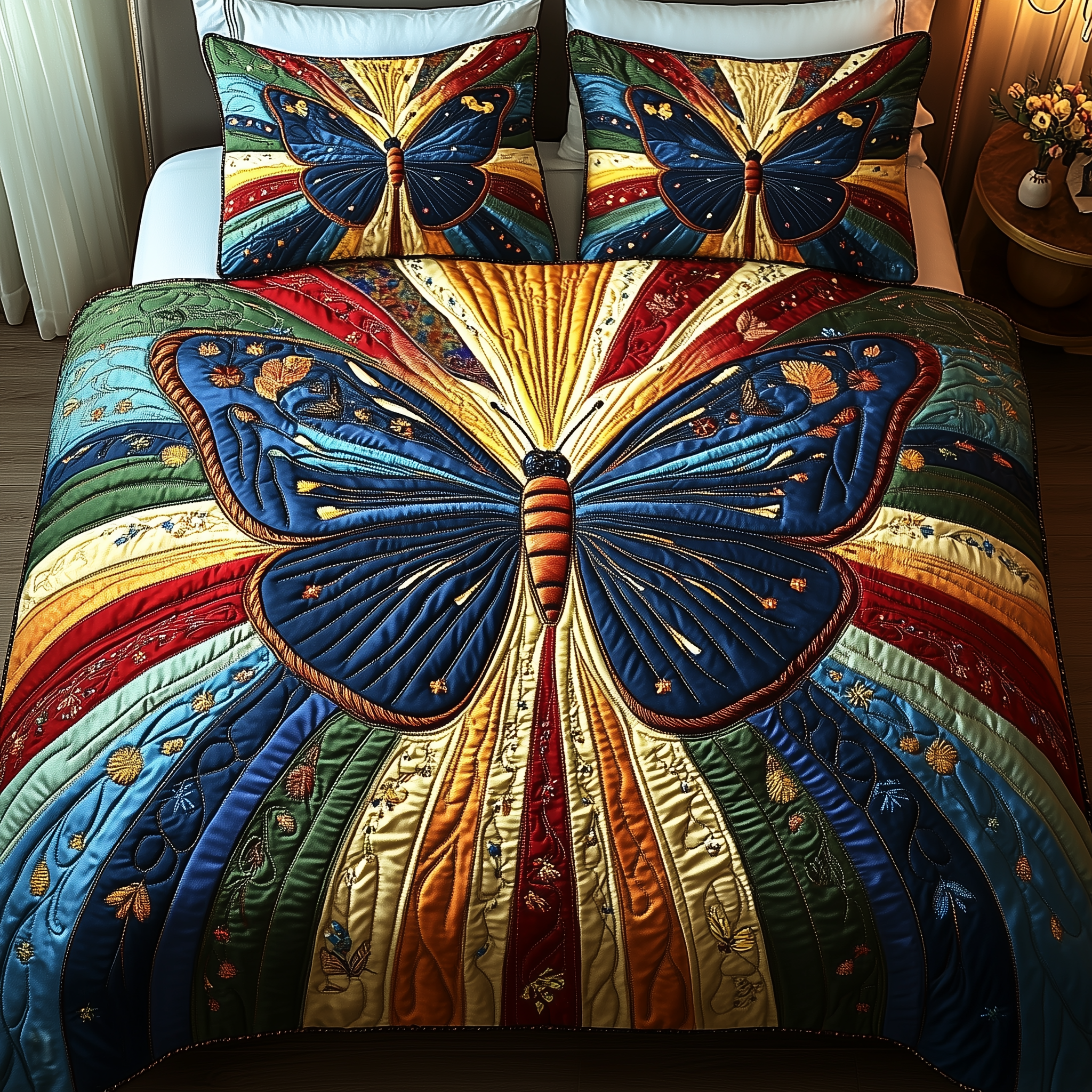 Sunburst Butterfly Quilted Bedding Set Duvet Cover Bedspread Set Item Awesome Father's Day Gifts