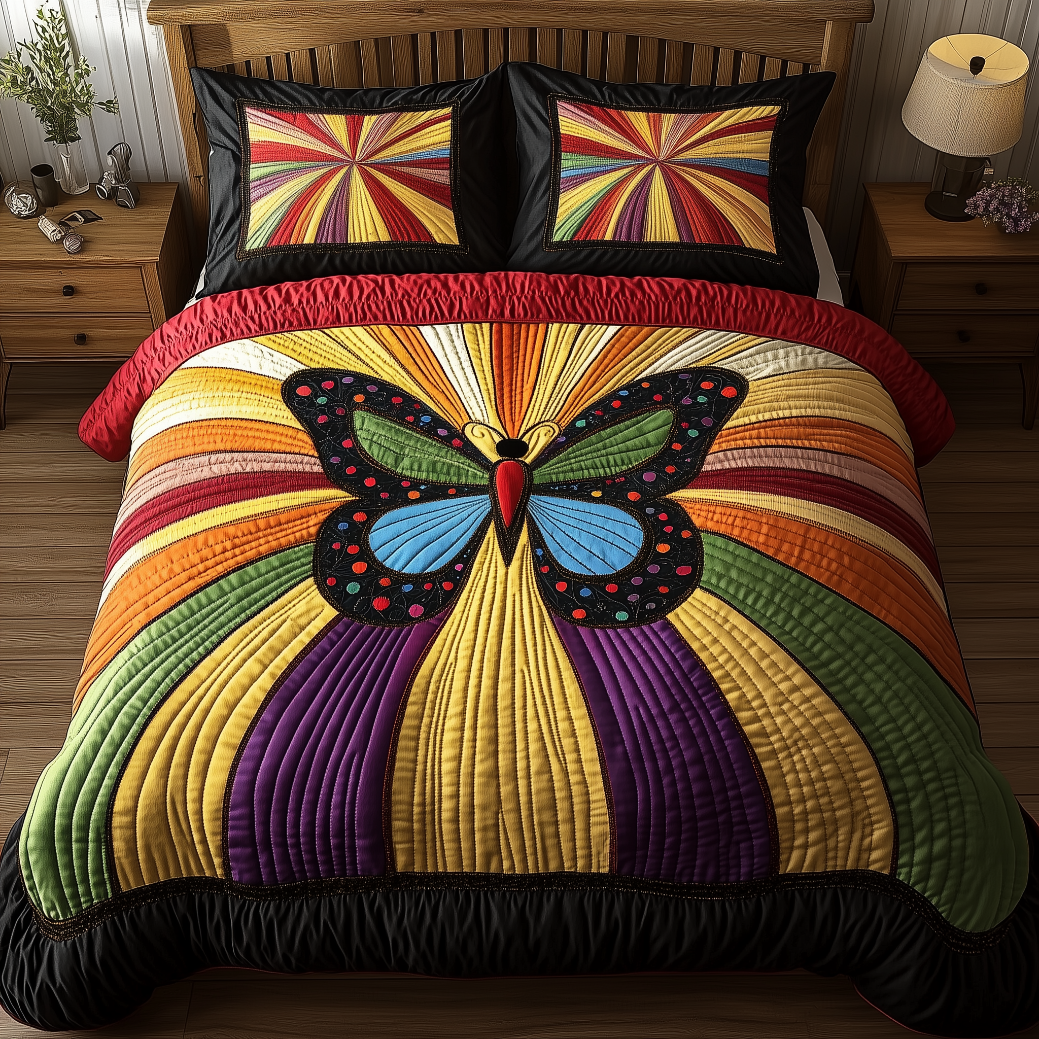 Sunburst Butterfly Quilted Bedding Set Duvet Cover Bedspread Set Item Awesome Mother's Day Gifts 2025