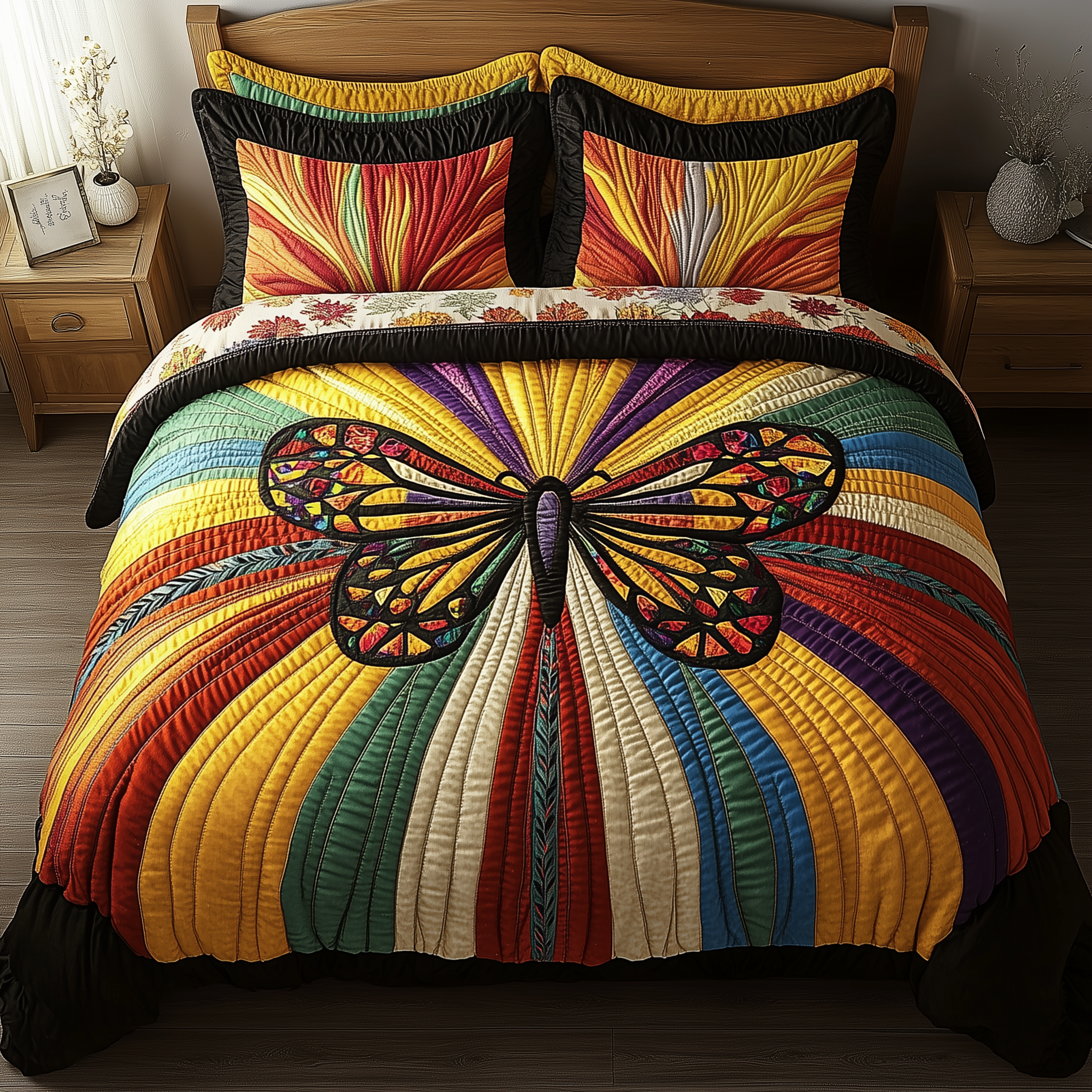 Sunburst Butterfly Quilted Bedding Set Duvet Cover Bedspread Set Item Awesome Mother's Day Gifts