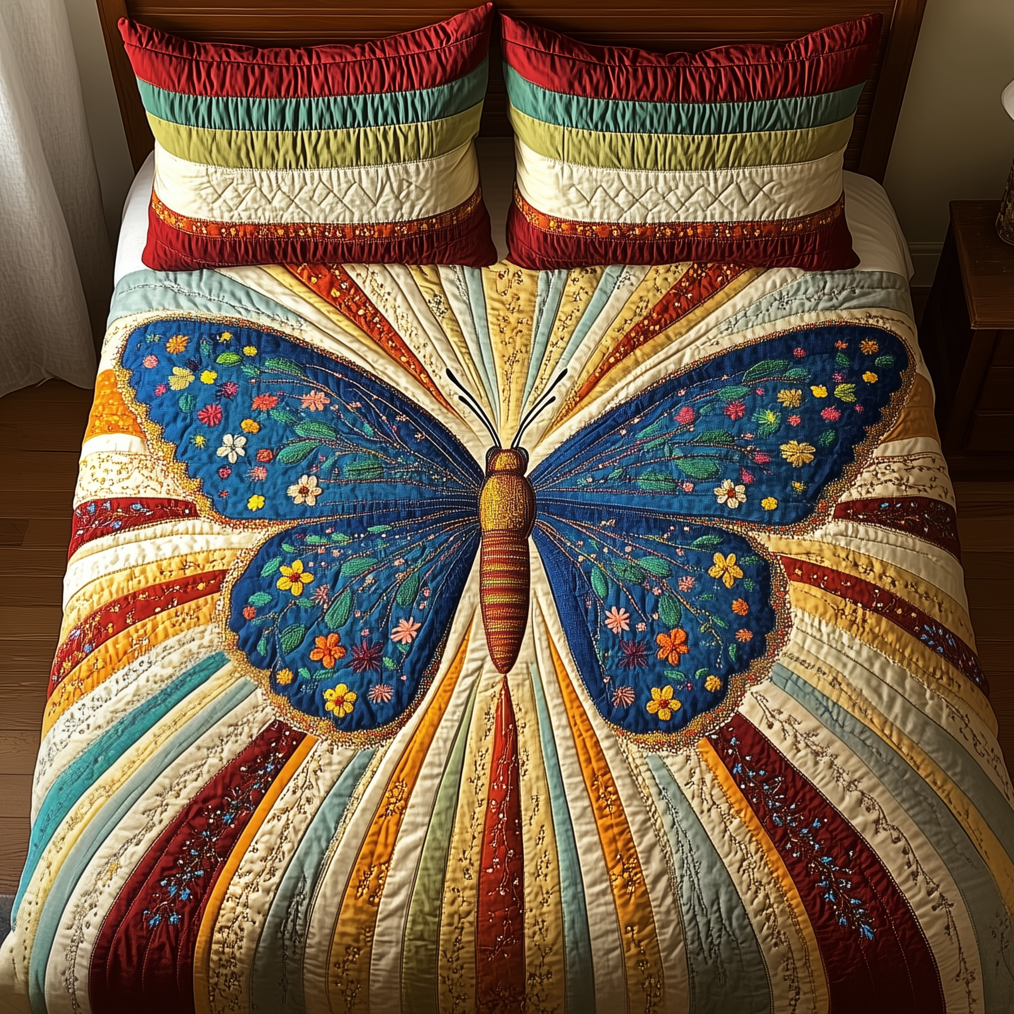 Sunburst Butterfly Quilted Bedding Set Duvet Cover Bedspread Set Item Best Father's Day Special Gifts