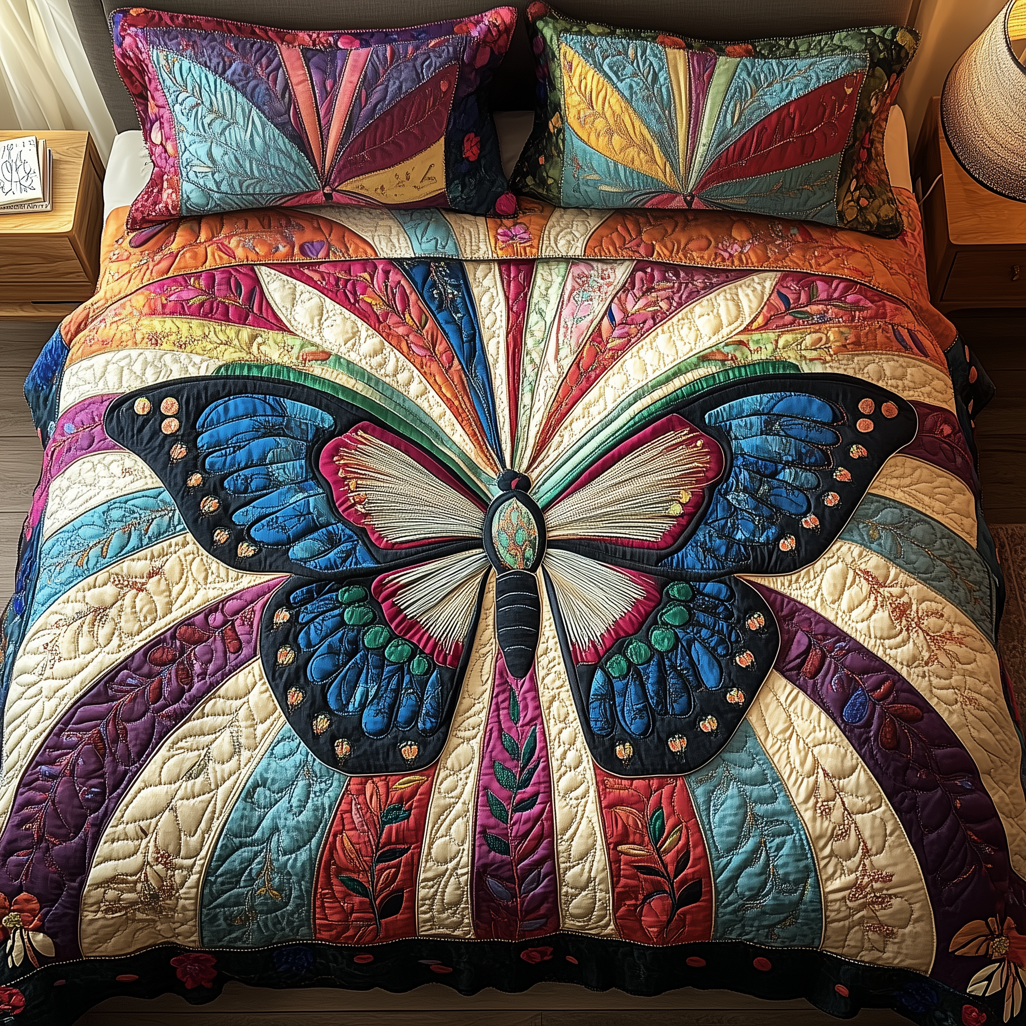 Sunburst Butterfly Quilted Bedding Set Duvet Cover Bedspread Set Item Best Gifts For Mother In Law