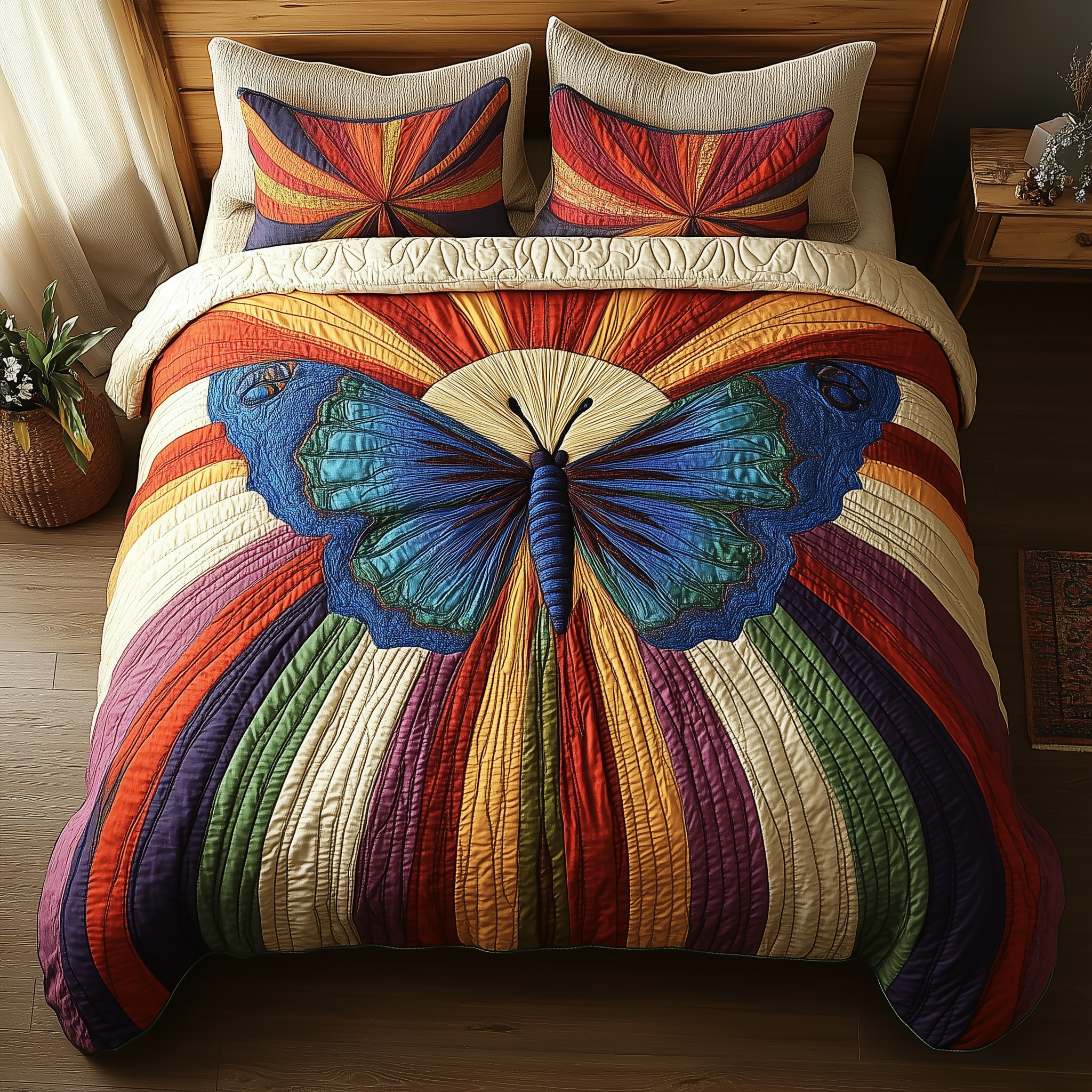 Sunburst Butterfly Quilted Bedding Set Duvet Cover Bedspread Set Item Birthday Presents For Mum
