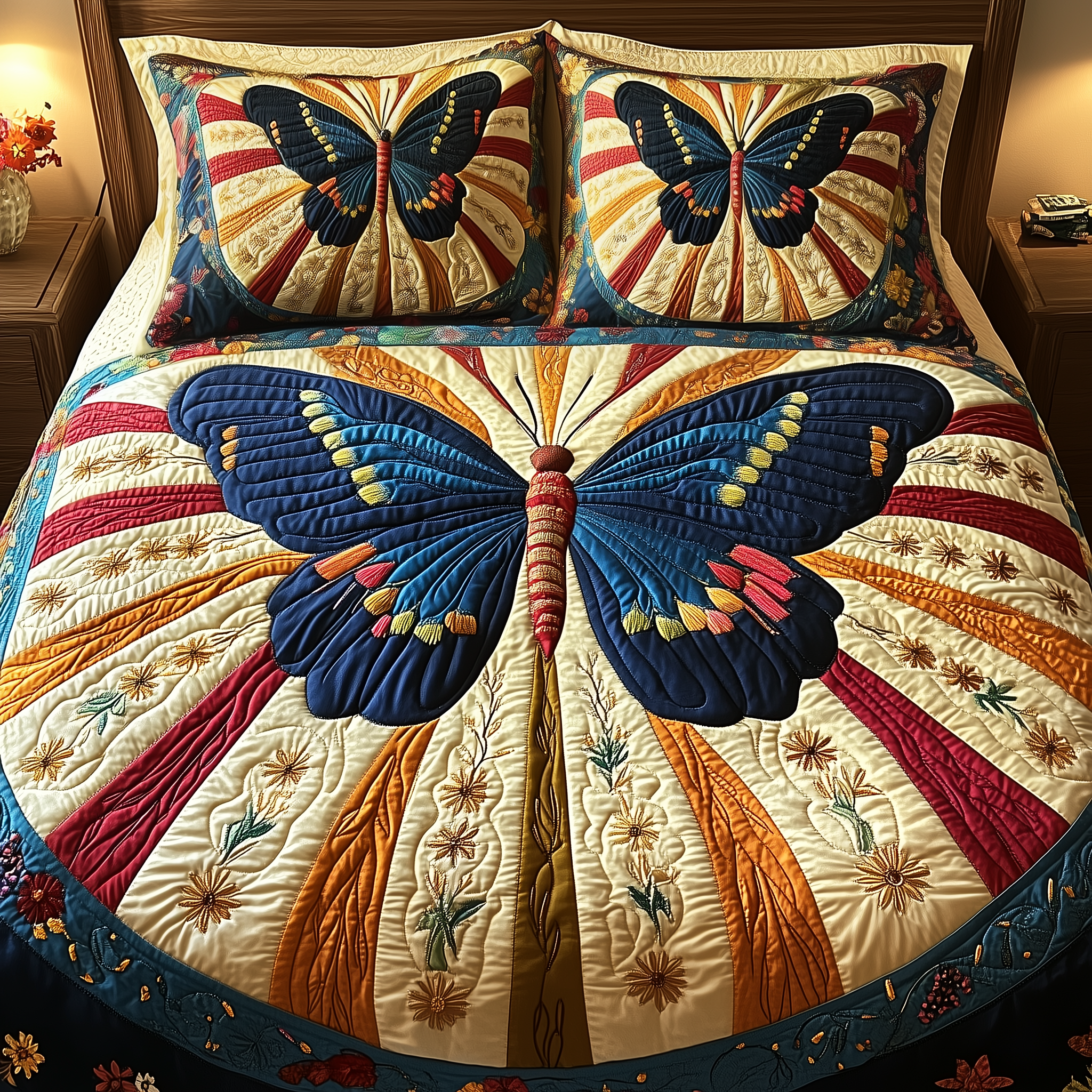 Sunburst Butterfly Quilted Bedding Set Duvet Cover Bedspread Set Item Bonus Dad Gifts