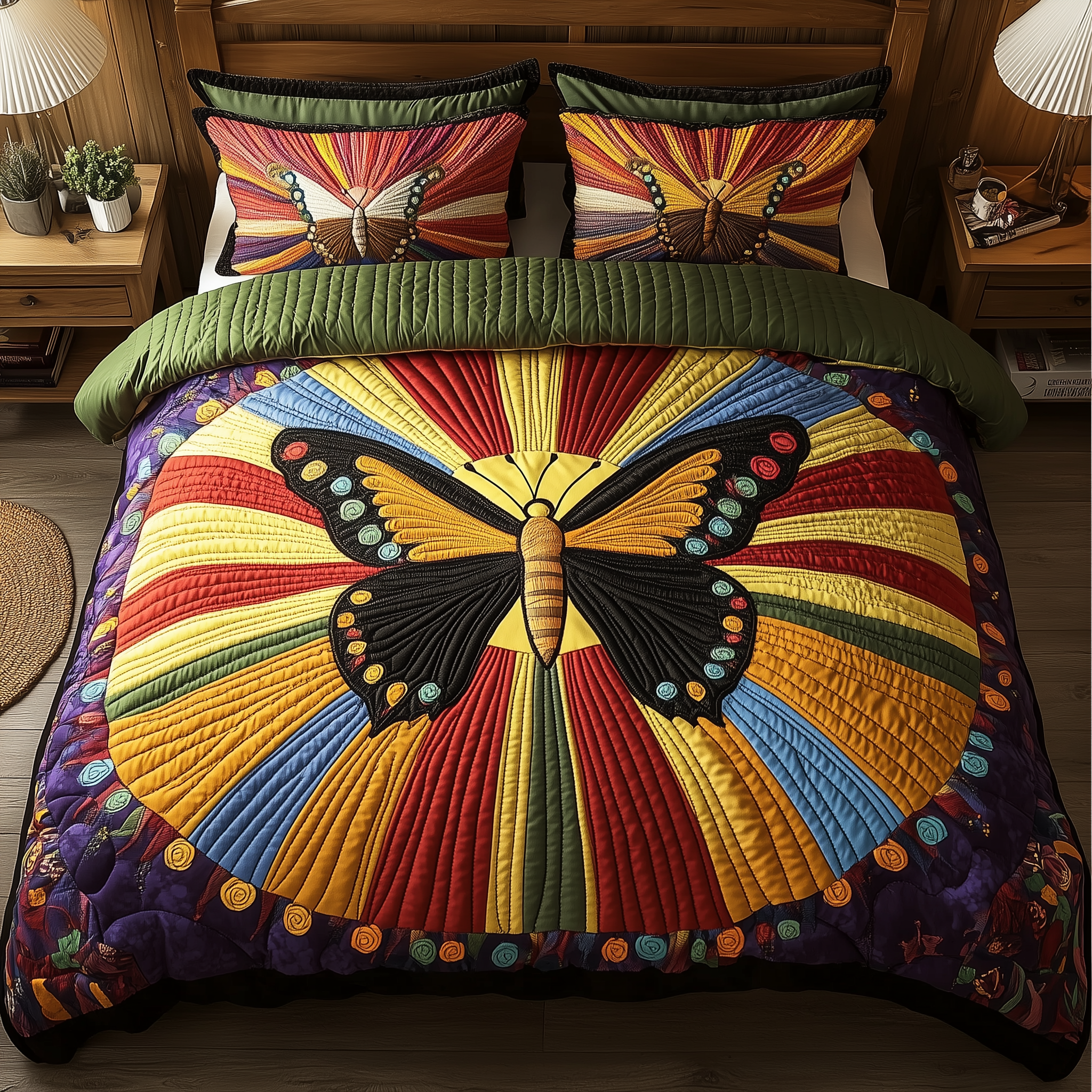 Sunburst Butterfly Quilted Bedding Set Duvet Cover Bedspread Set Item Bonus Dad Gifts Mother's Day Ideas