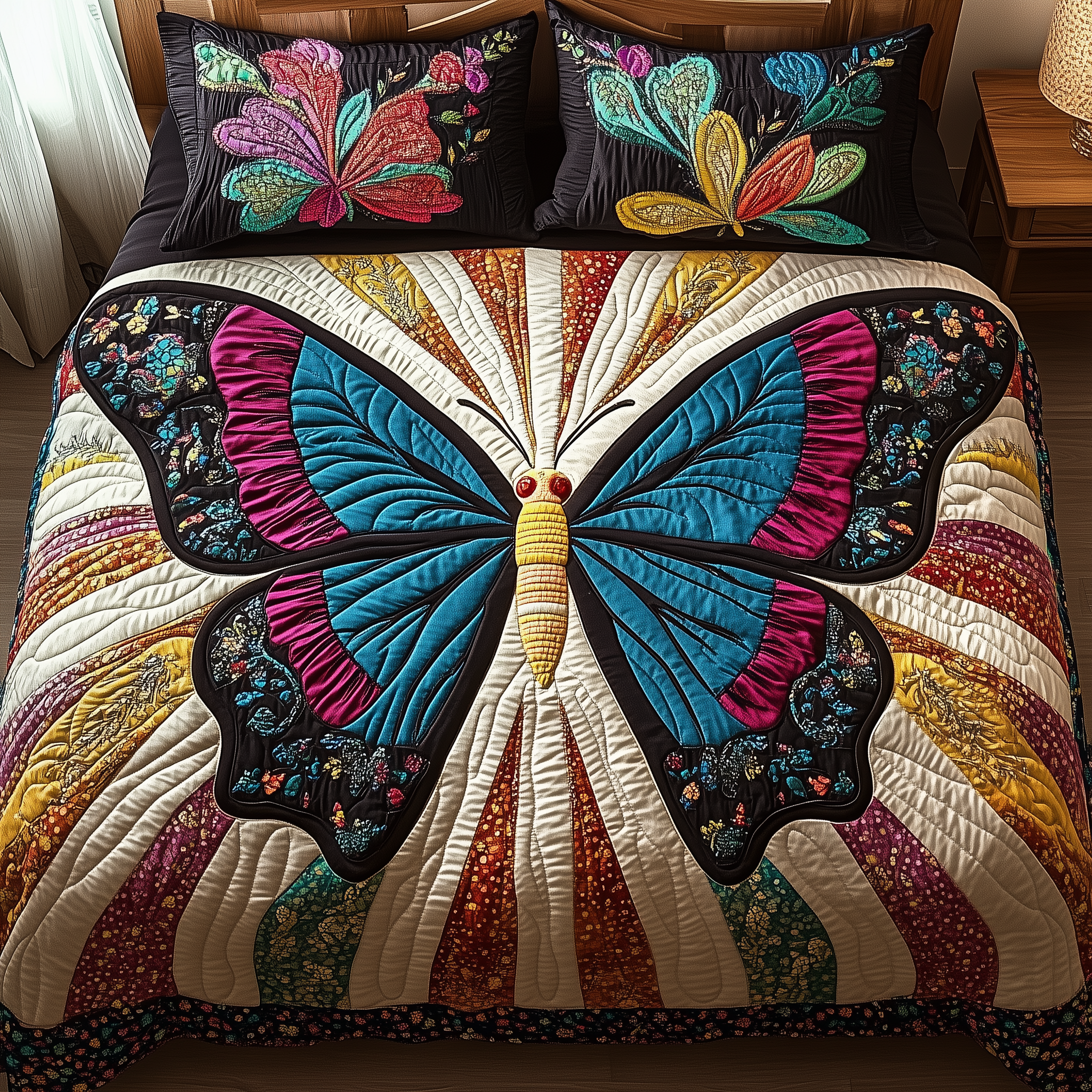 Sunburst Butterfly Quilted Bedding Set Duvet Cover Bedspread Set Item Father Daughter Gifts