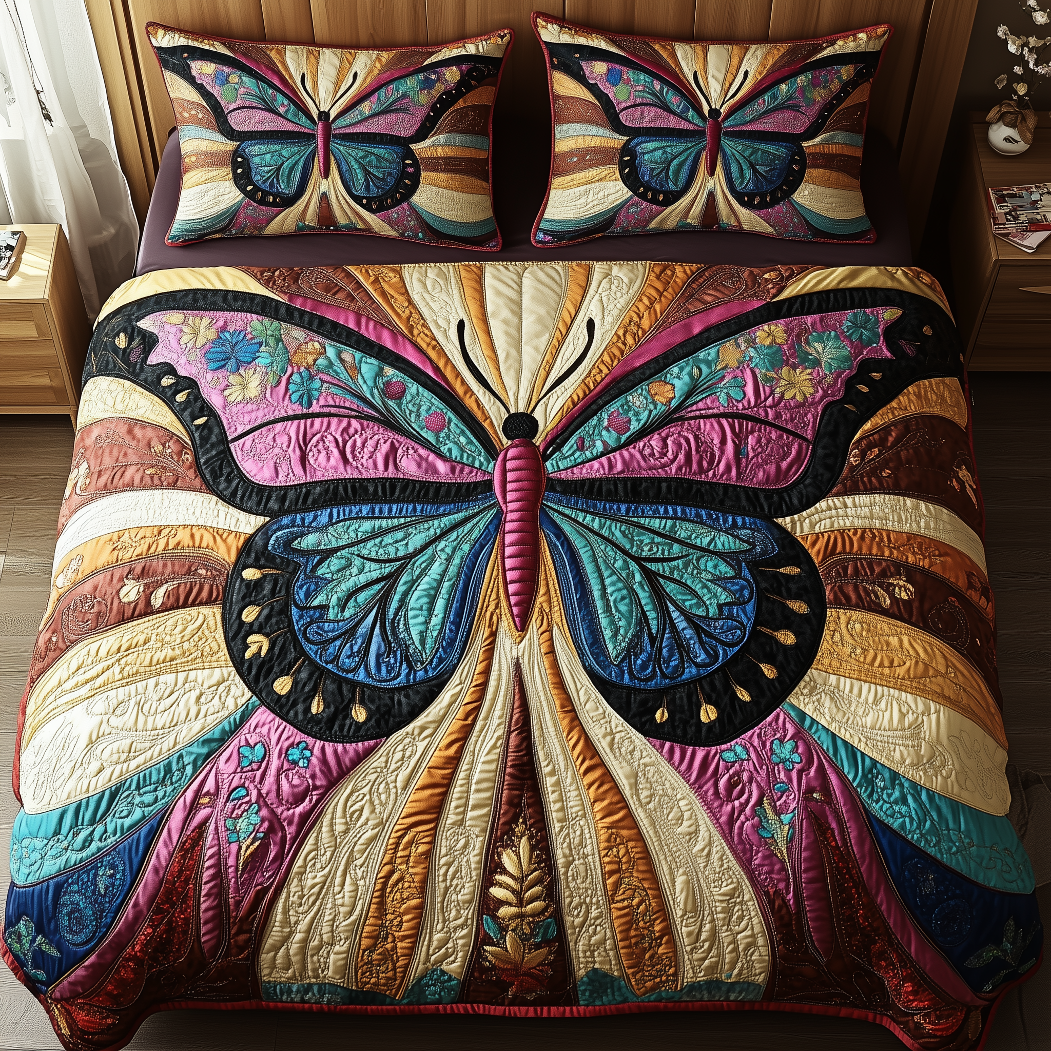 Sunburst Butterfly Quilted Bedding Set Duvet Cover Bedspread Set Item Father In Law Gifts Dad's Day
