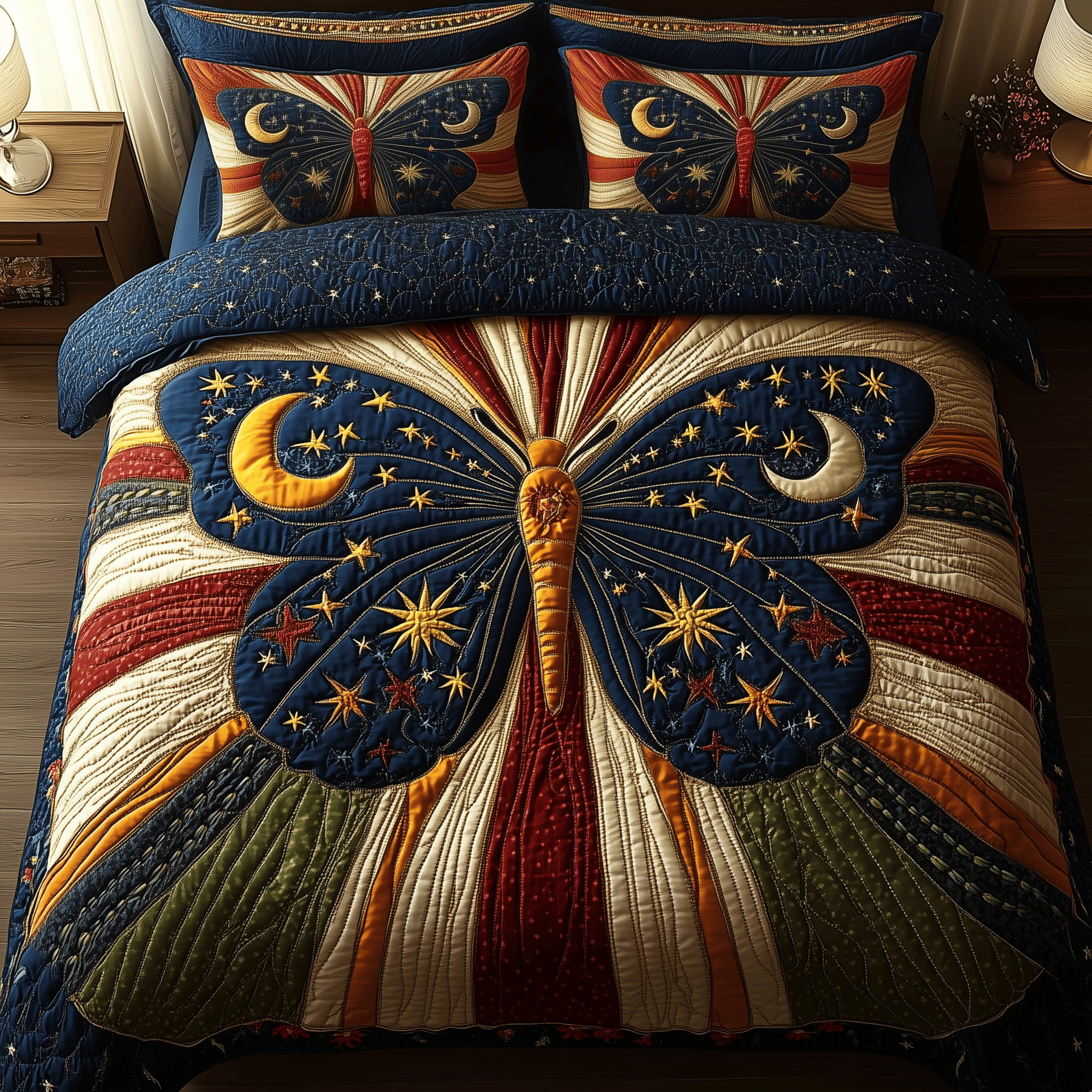 Sunburst Butterfly Quilted Bedding Set Duvet Cover Bedspread Set Item Fathers Day Delivery Gifts