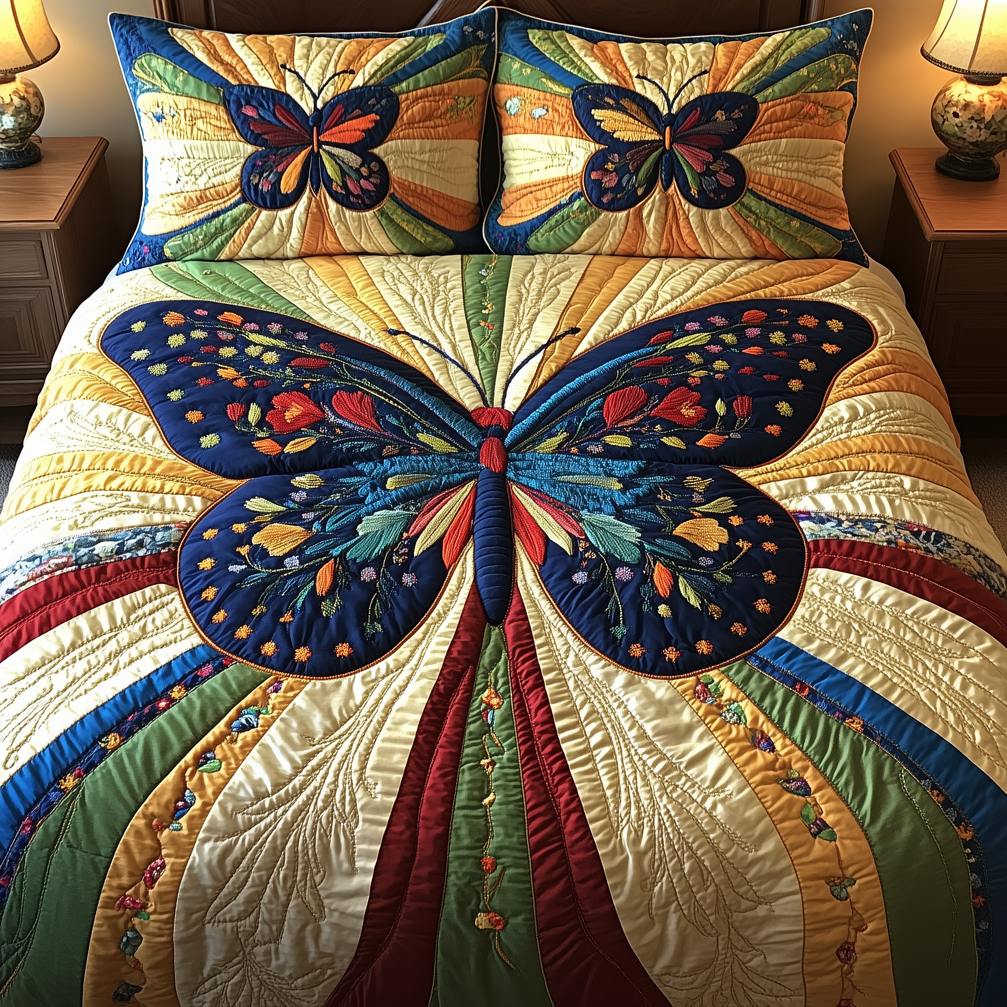 Sunburst Butterfly Quilted Bedding Set Duvet Cover Bedspread Set Item Father's Day Gifts For Grandpa