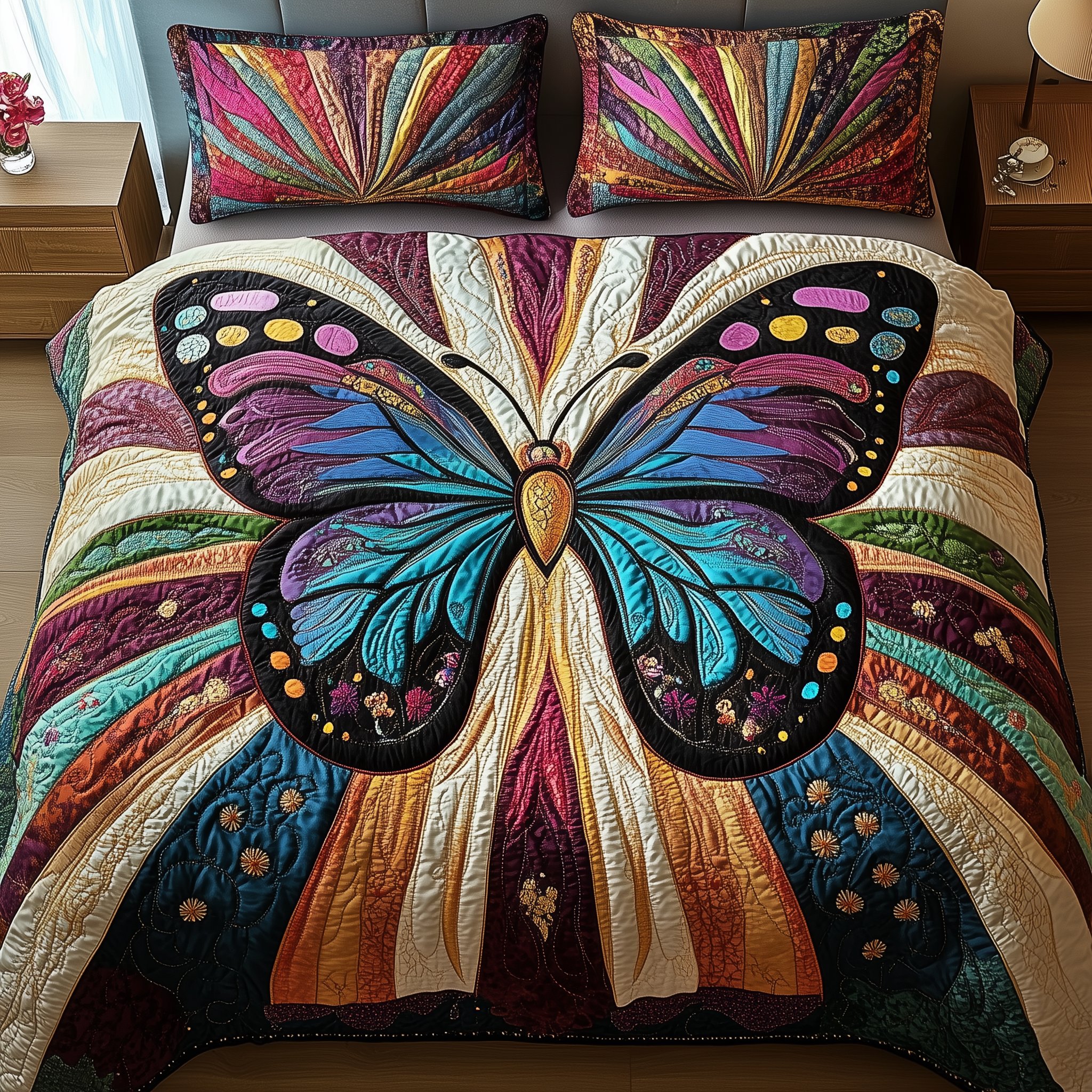Sunburst Butterfly Quilted Bedding Set Duvet Cover Bedspread Set Item Fathers Day Gifts For Husband