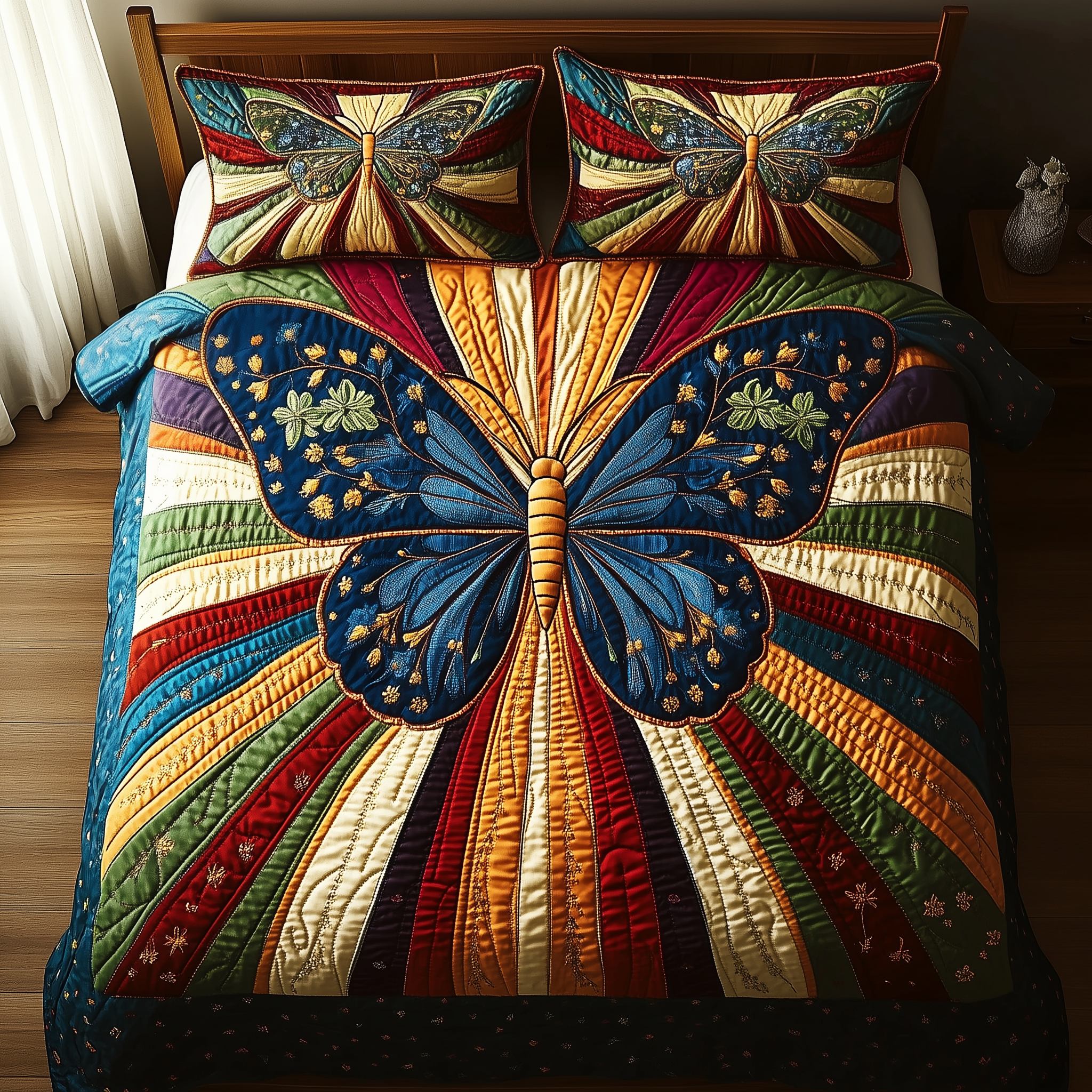 Sunburst Butterfly Quilted Bedding Set Duvet Cover Bedspread Set Item Father's Day Gifts For Husband
