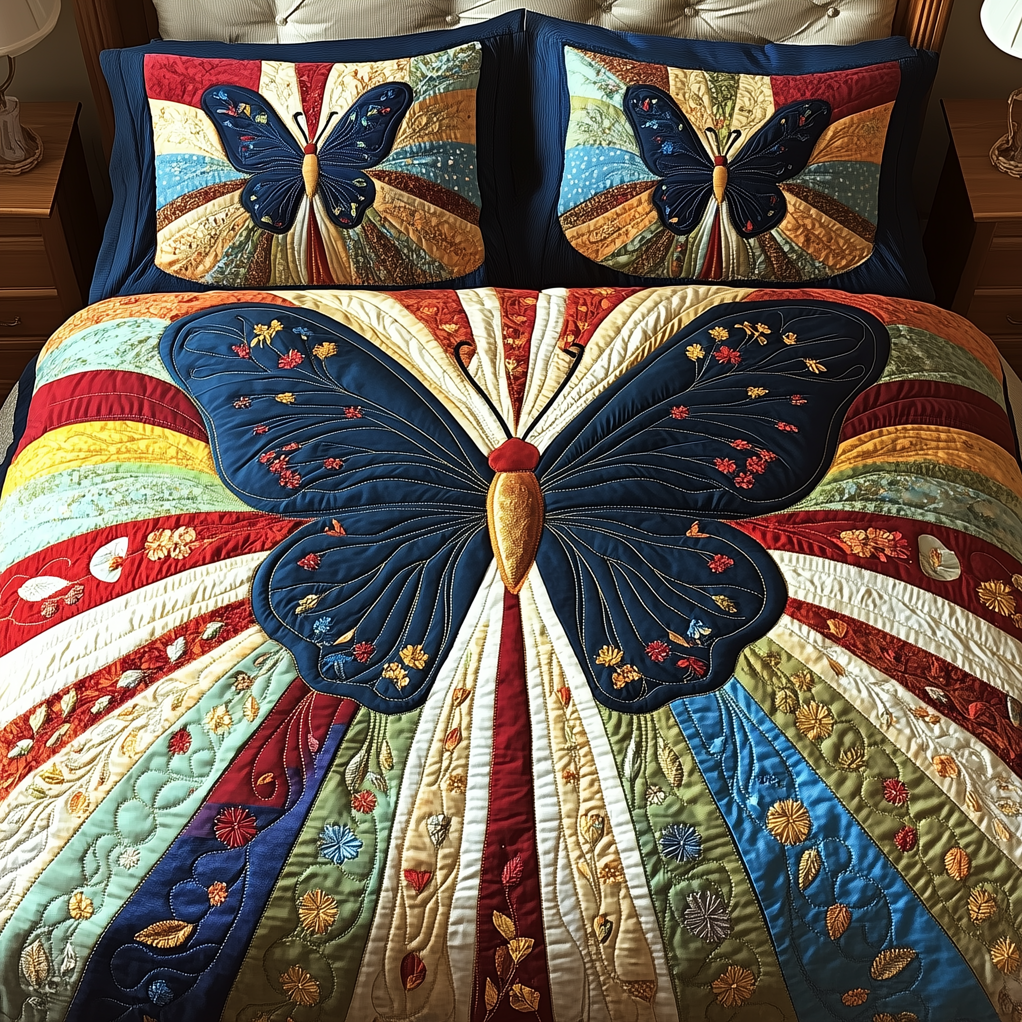 Sunburst Butterfly Quilted Bedding Set Duvet Cover Bedspread Set Item Father's Day Gifts For Husband