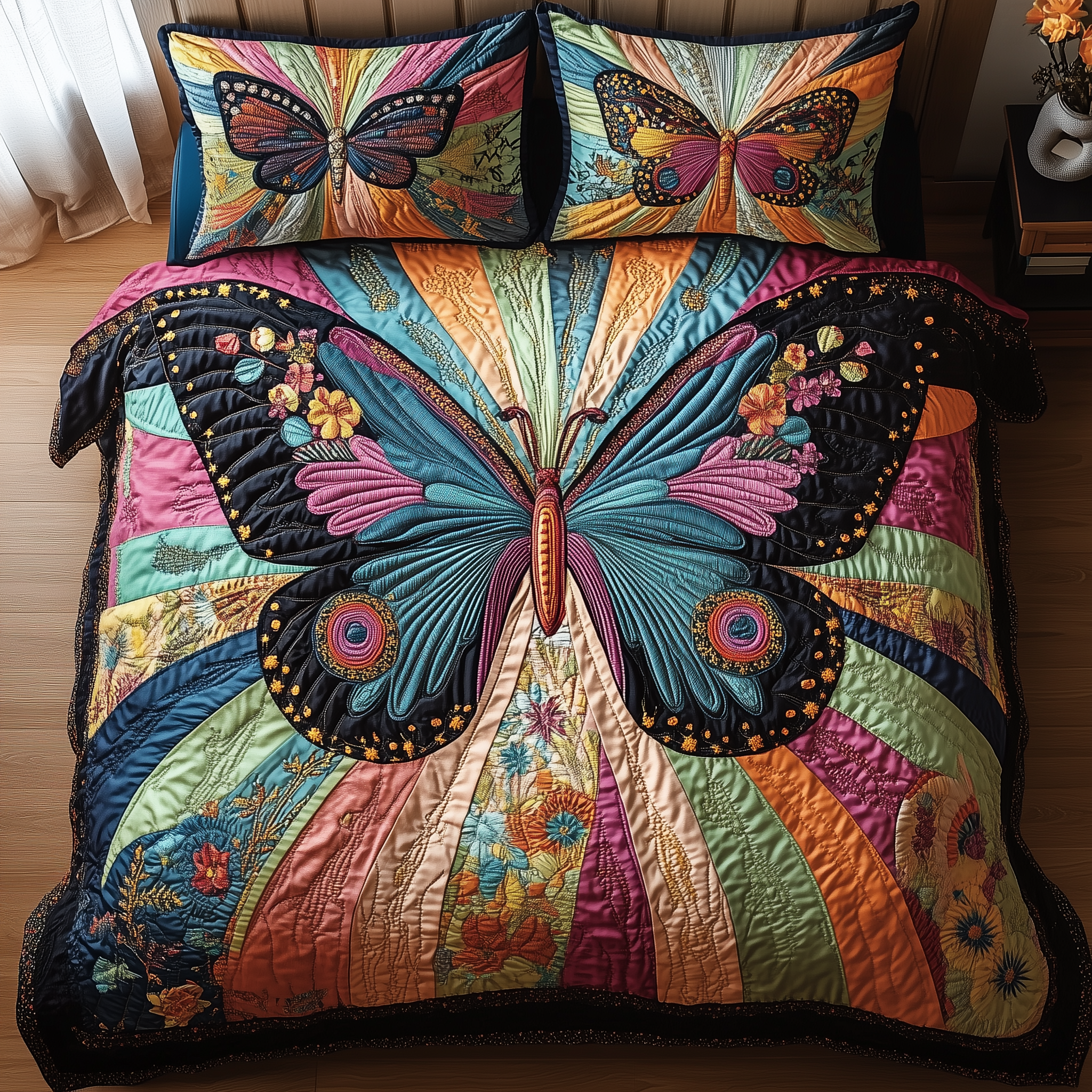 Sunburst Butterfly Quilted Bedding Set Duvet Cover Bedspread Set Item Father's Day Presents