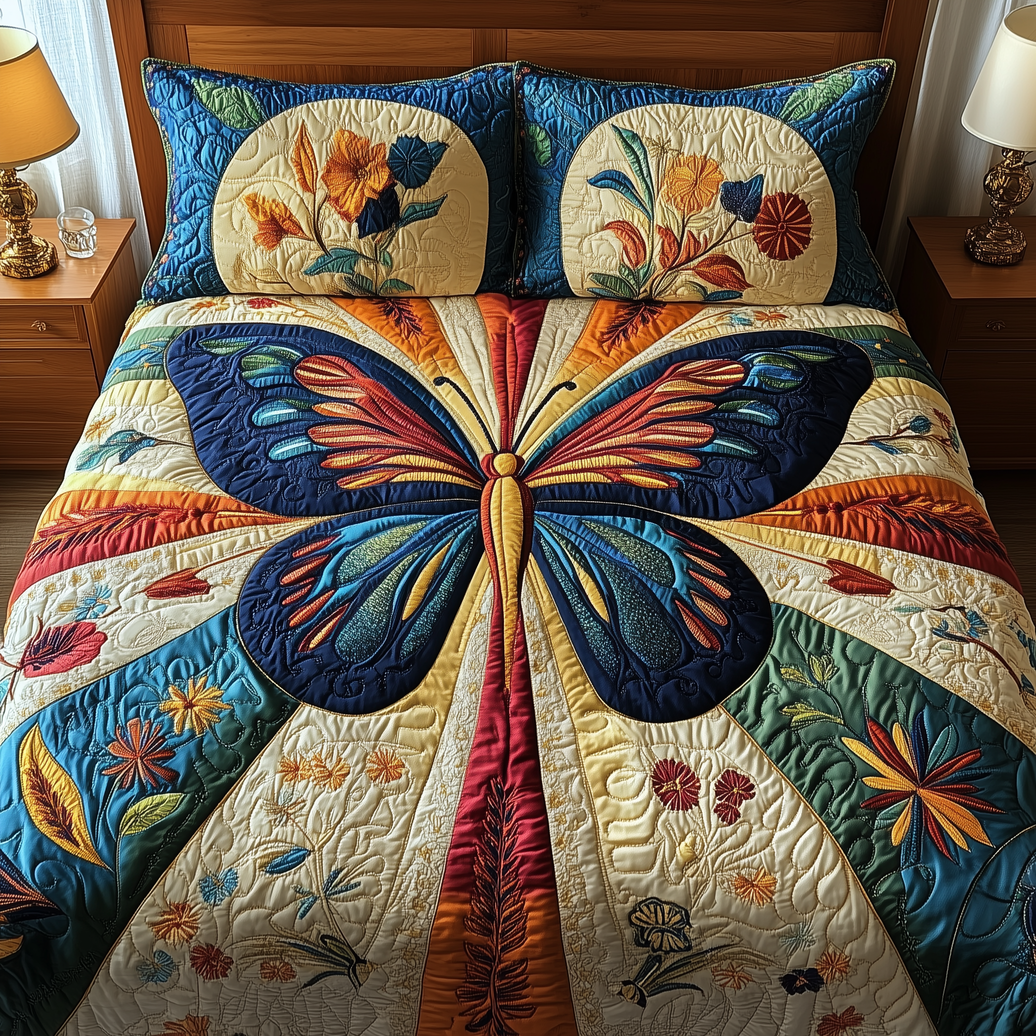 Sunburst Butterfly Quilted Bedding Set Duvet Cover Bedspread Set Item Father'sDay Present Ideas
