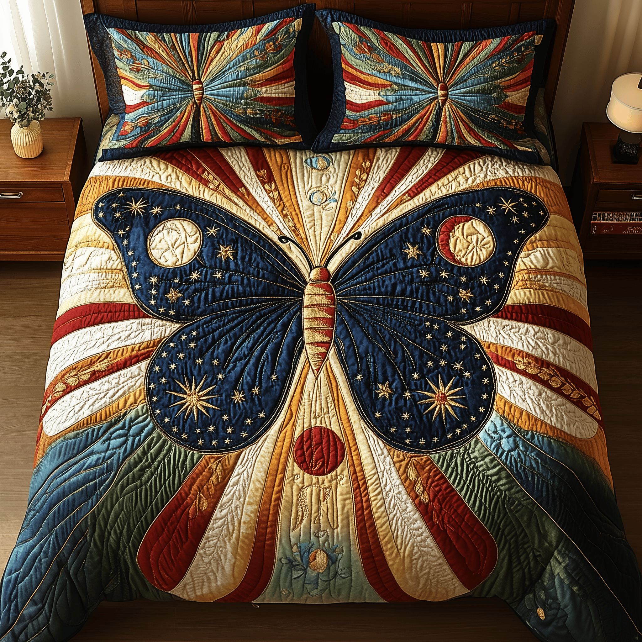Sunburst Butterfly Quilted Bedding Set Duvet Cover Bedspread Set Item Funny Father's Day Gifts