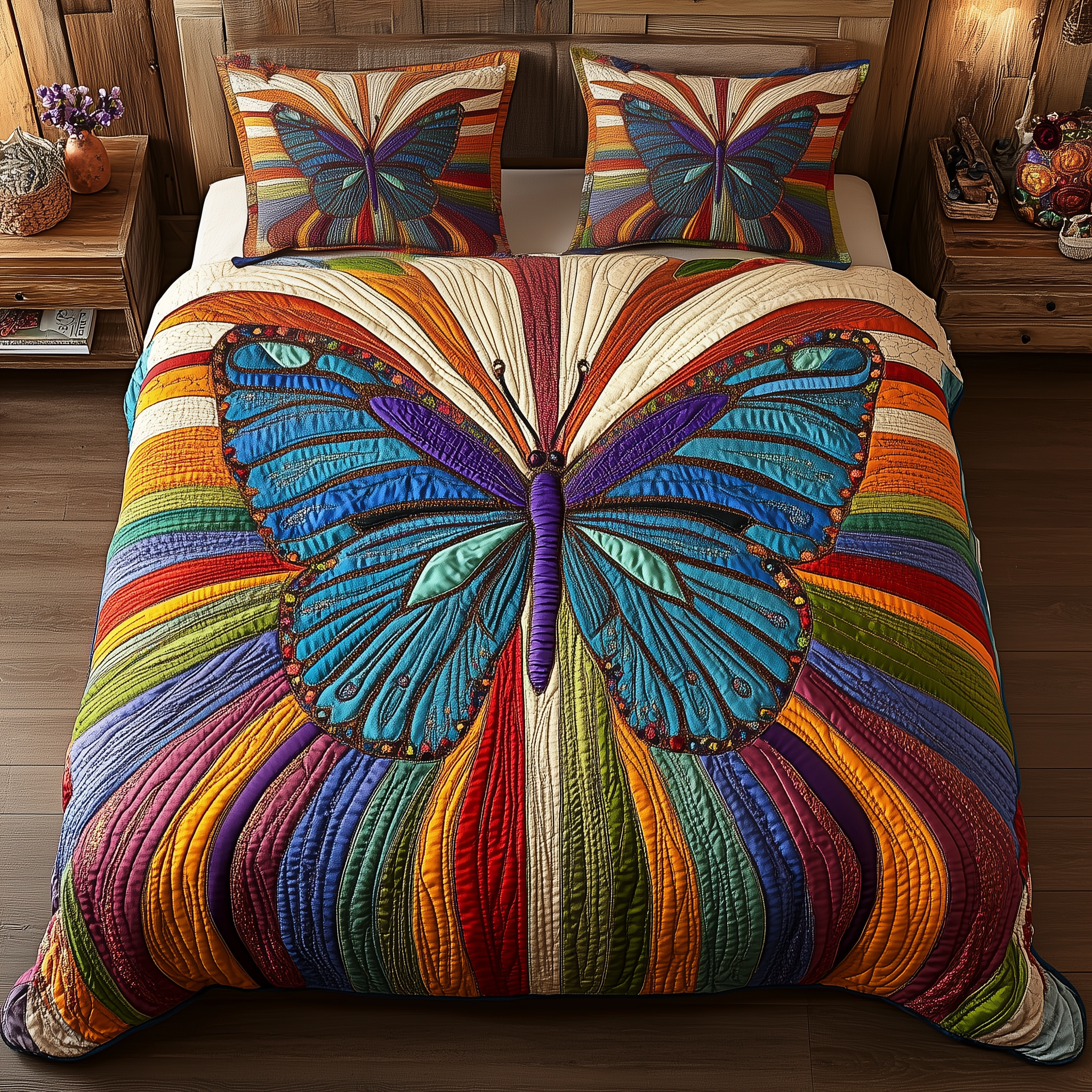 Sunburst Butterfly Quilted Bedding Set Duvet Cover Bedspread Set Item Ideas For Mother' Day Gifts