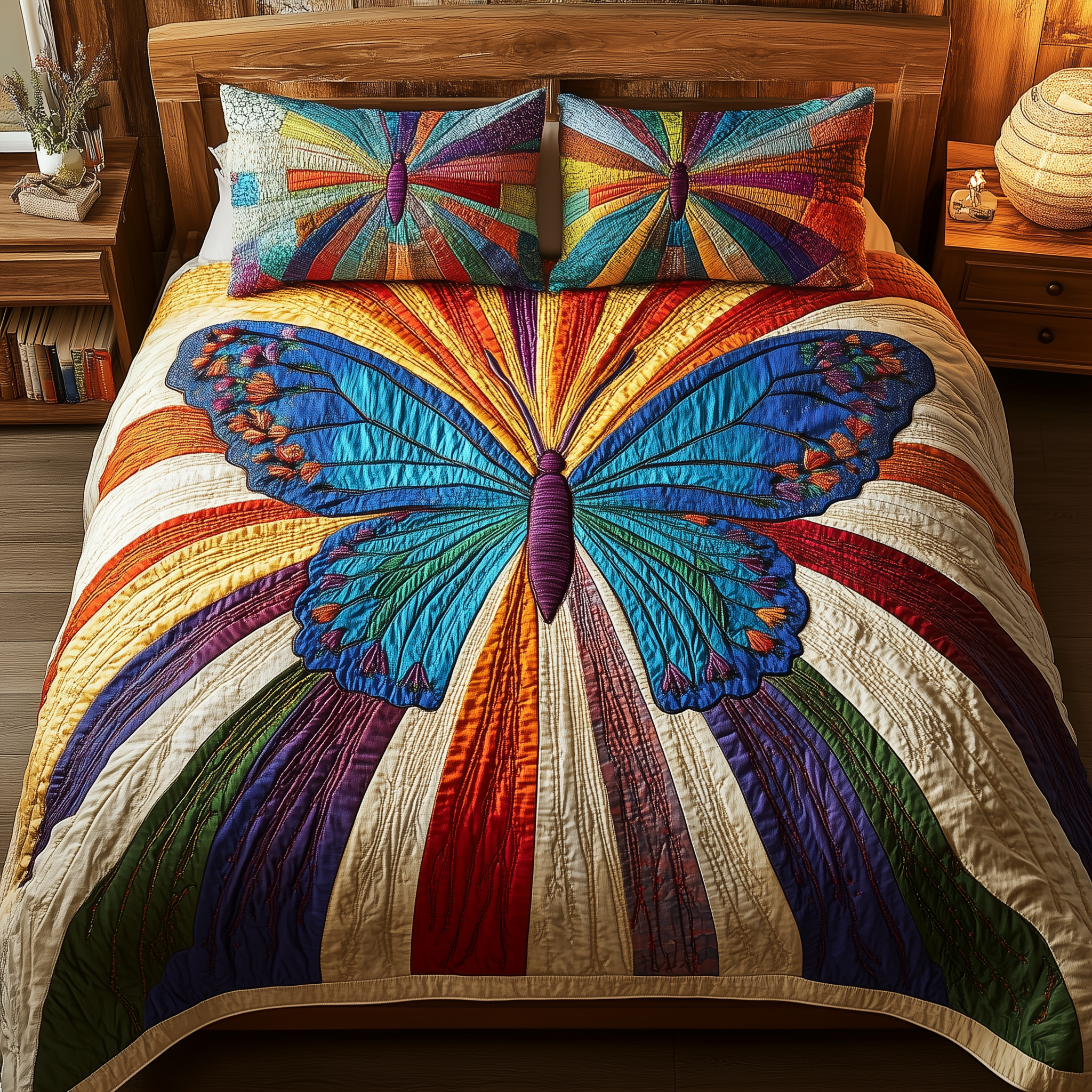 Sunburst Butterfly Quilted Bedding Set Duvet Cover Bedspread Set Item Mother' Day Special Gifts