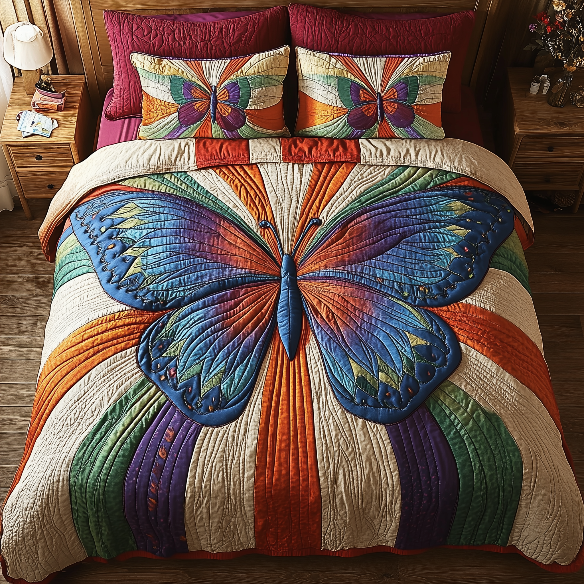 Sunburst Butterfly Quilted Bedding Set Duvet Cover Bedspread Set Item Mother's Day Gifts For Elderly