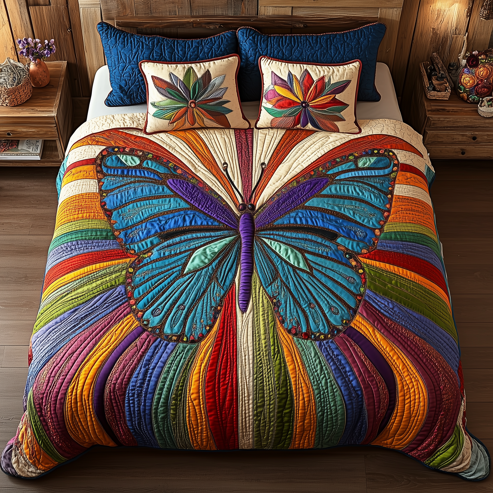 Sunburst Butterfly Quilted Bedding Set Duvet Cover Bedspread Set Item Perfect Mother' Day Gifts